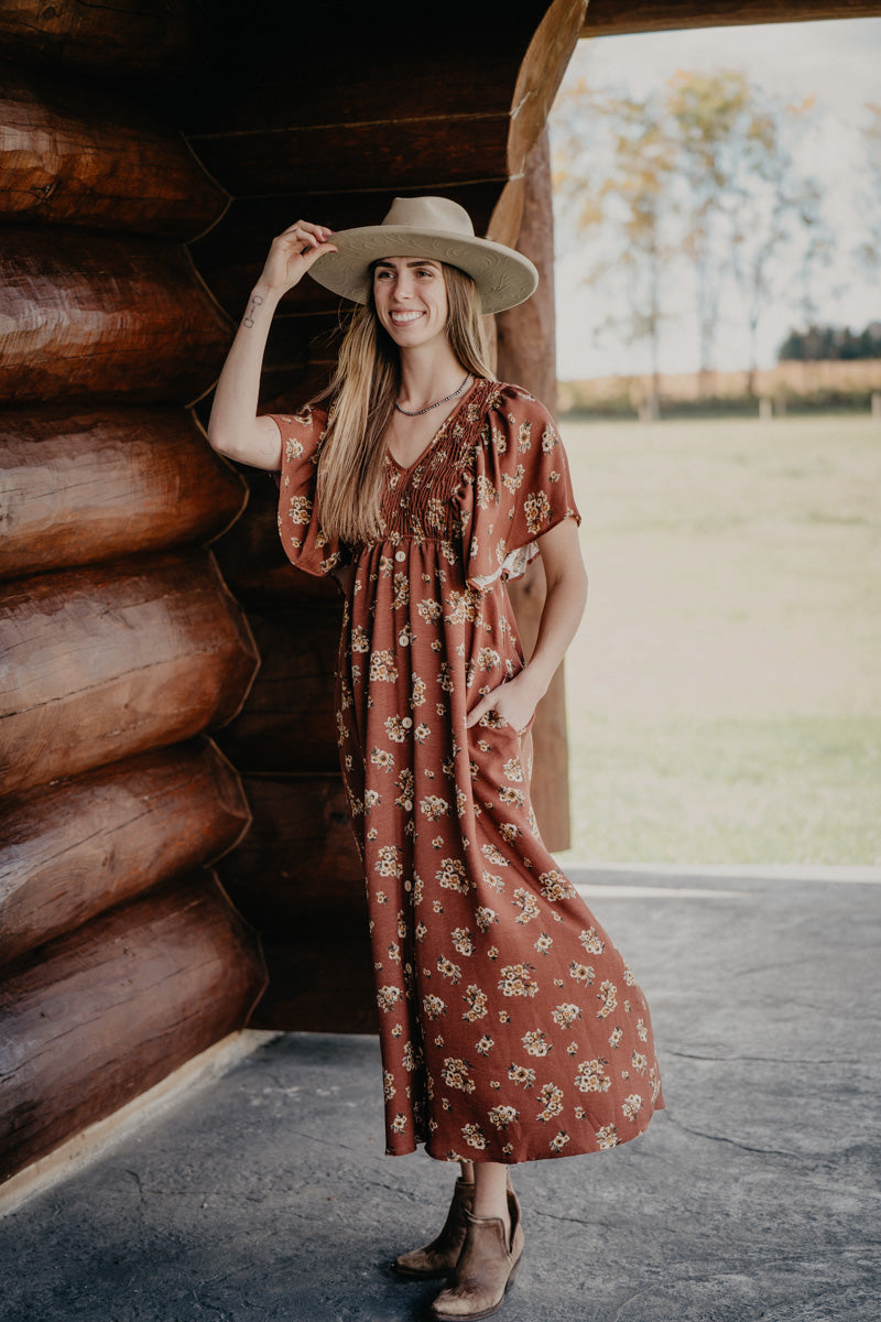 'Martine' Vintage Floral Printed V-Neck Dress (S-L)