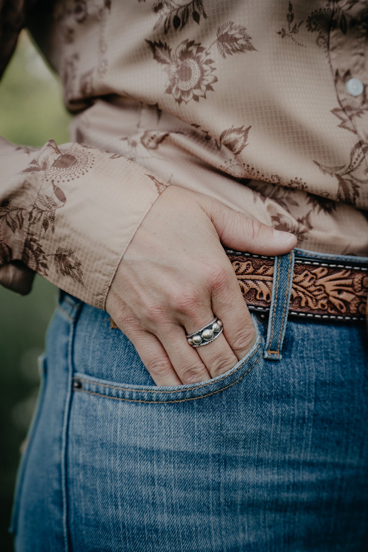 Oxidized Ball Stacker Ring (Sized)