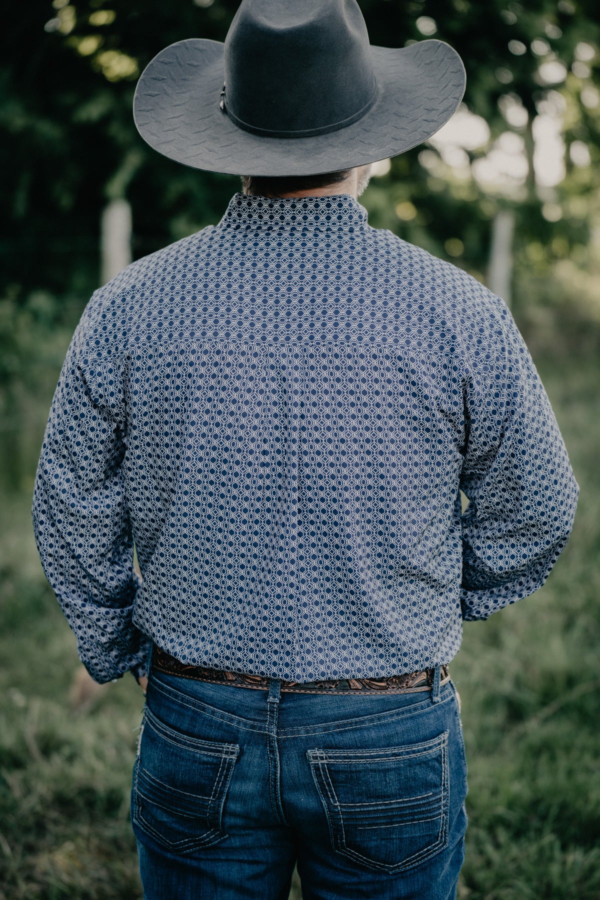 CINCH Men's Navy Geometric Arenaflex Long Sleeve Button Western Shirt
