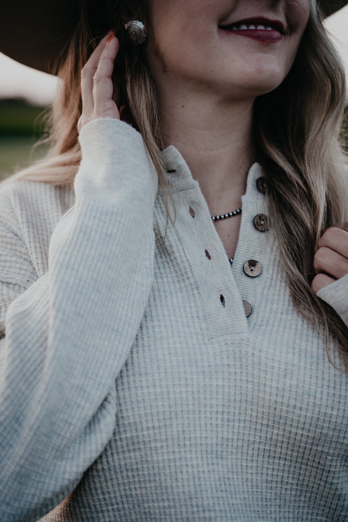 'Wendi' Waffle Knit Top with Buttons (2 Colours; S - L)