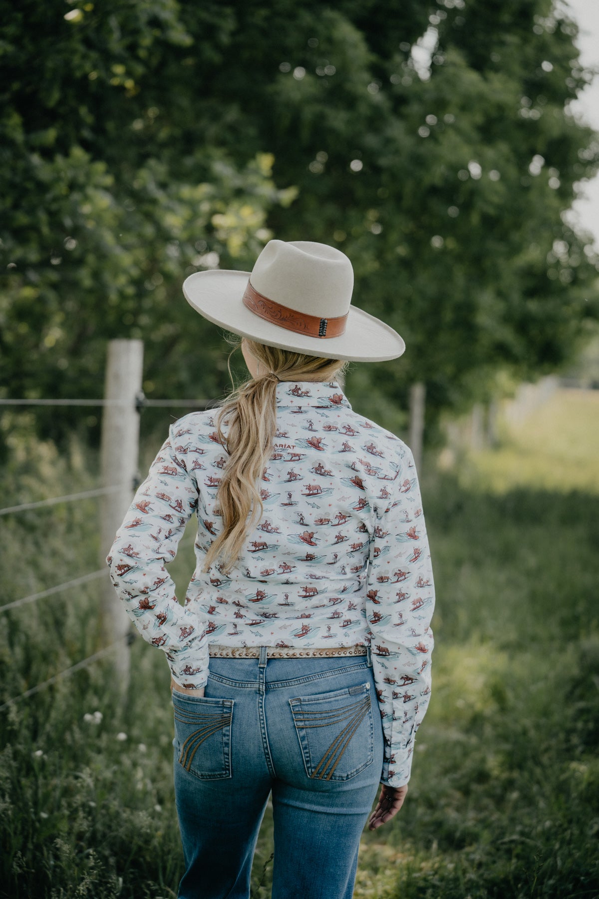 'Surfing Longhorn' Women's Ariat X Aloha Printed Kirby Shirt (XS - XXL)
