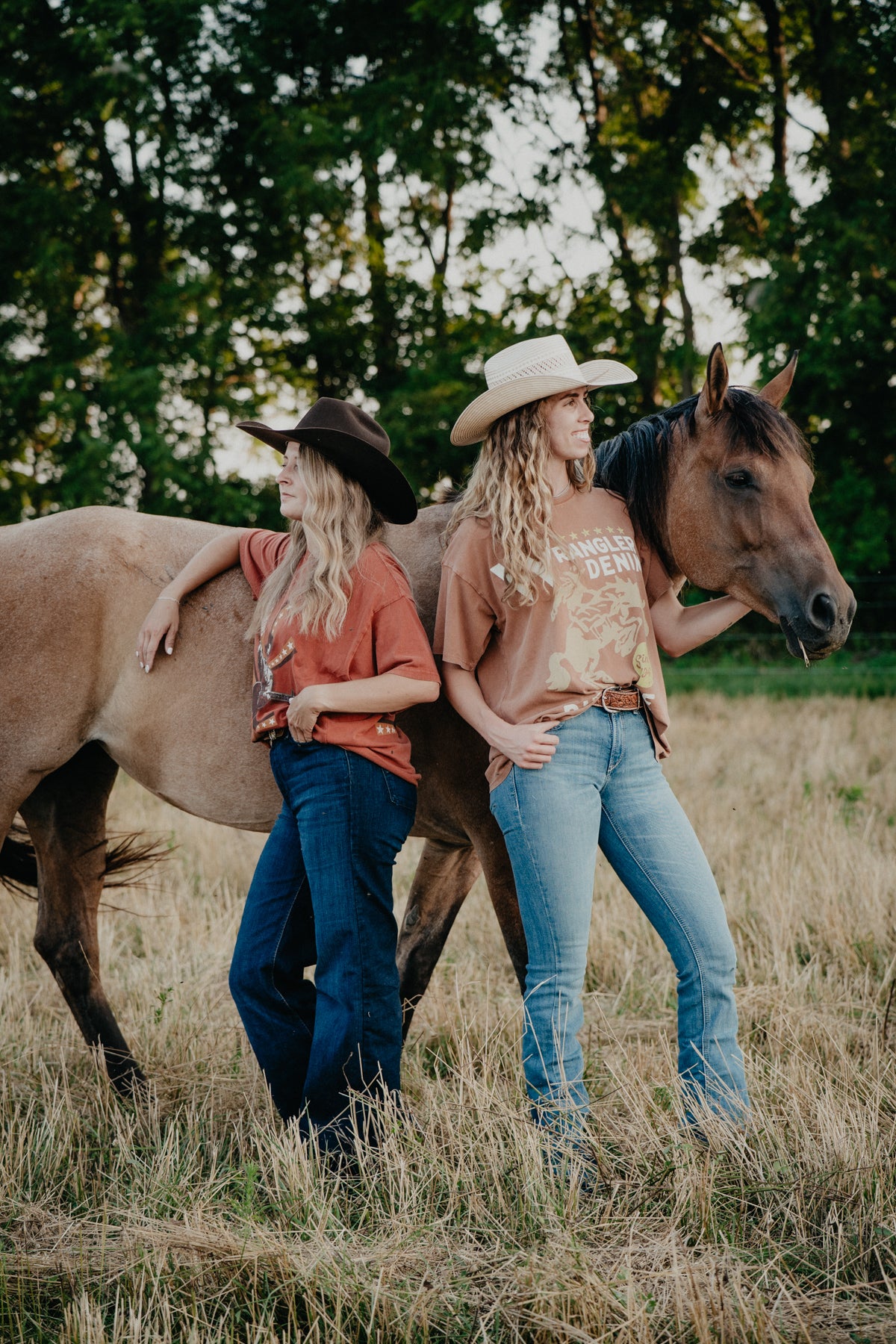 'Ride Free' Wrangler Women's Burnt Orange Oversized Tee (S & M Only)