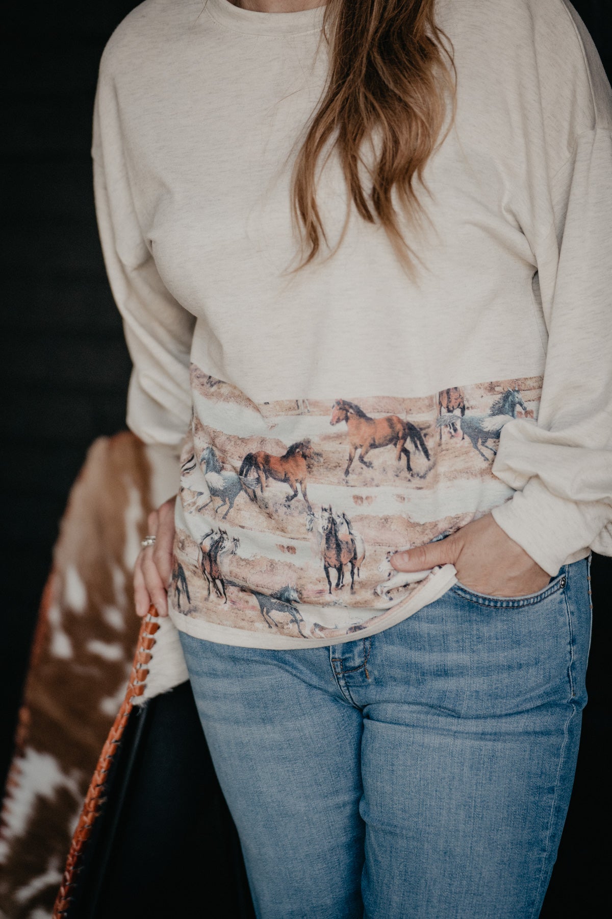 'Loco' Running Horse Print Long Sleeve Top (S-XL)
