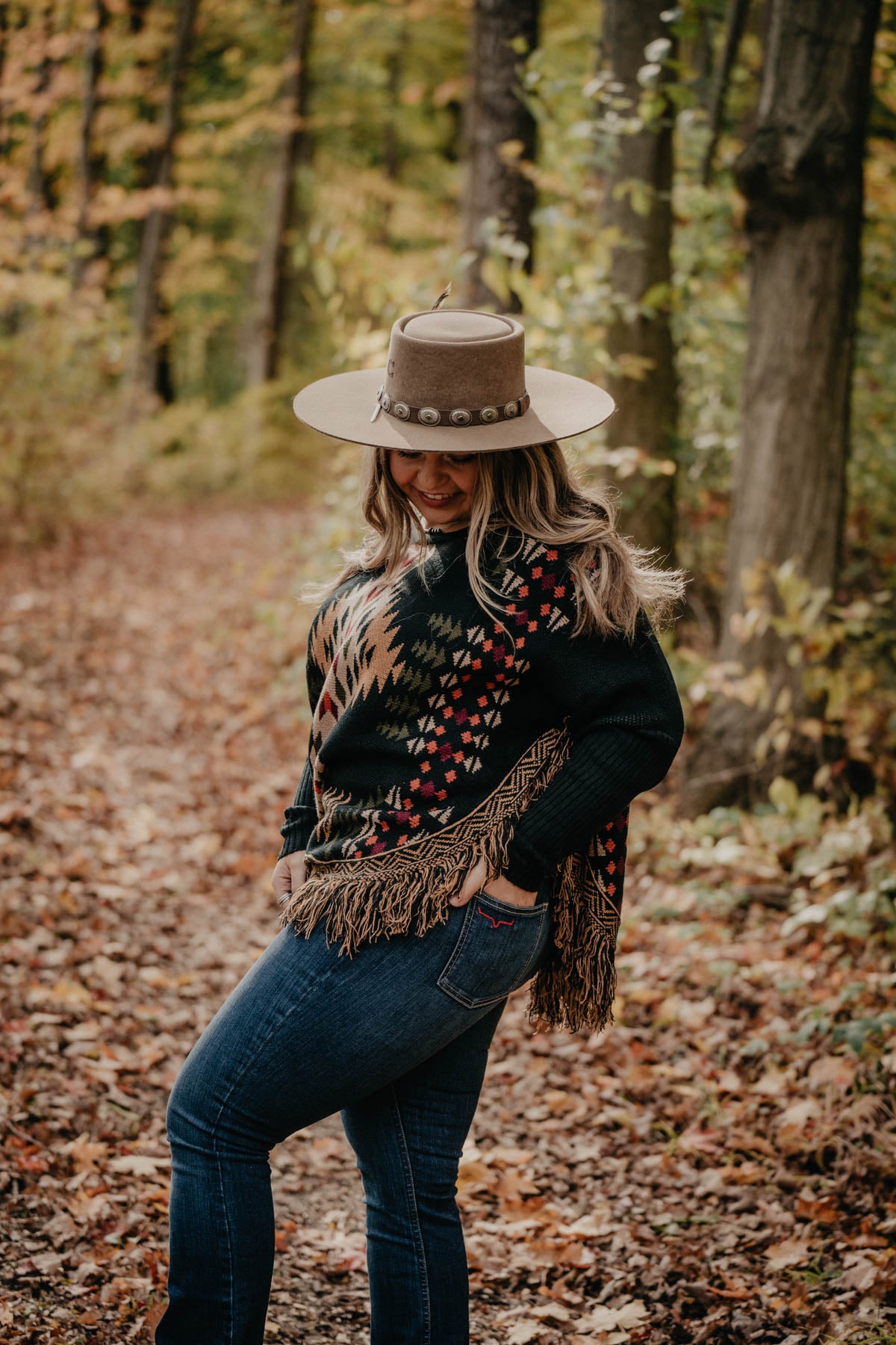'Poco' Black Aztec Round Hem Sweater with Fringe Detail (S - XXL)