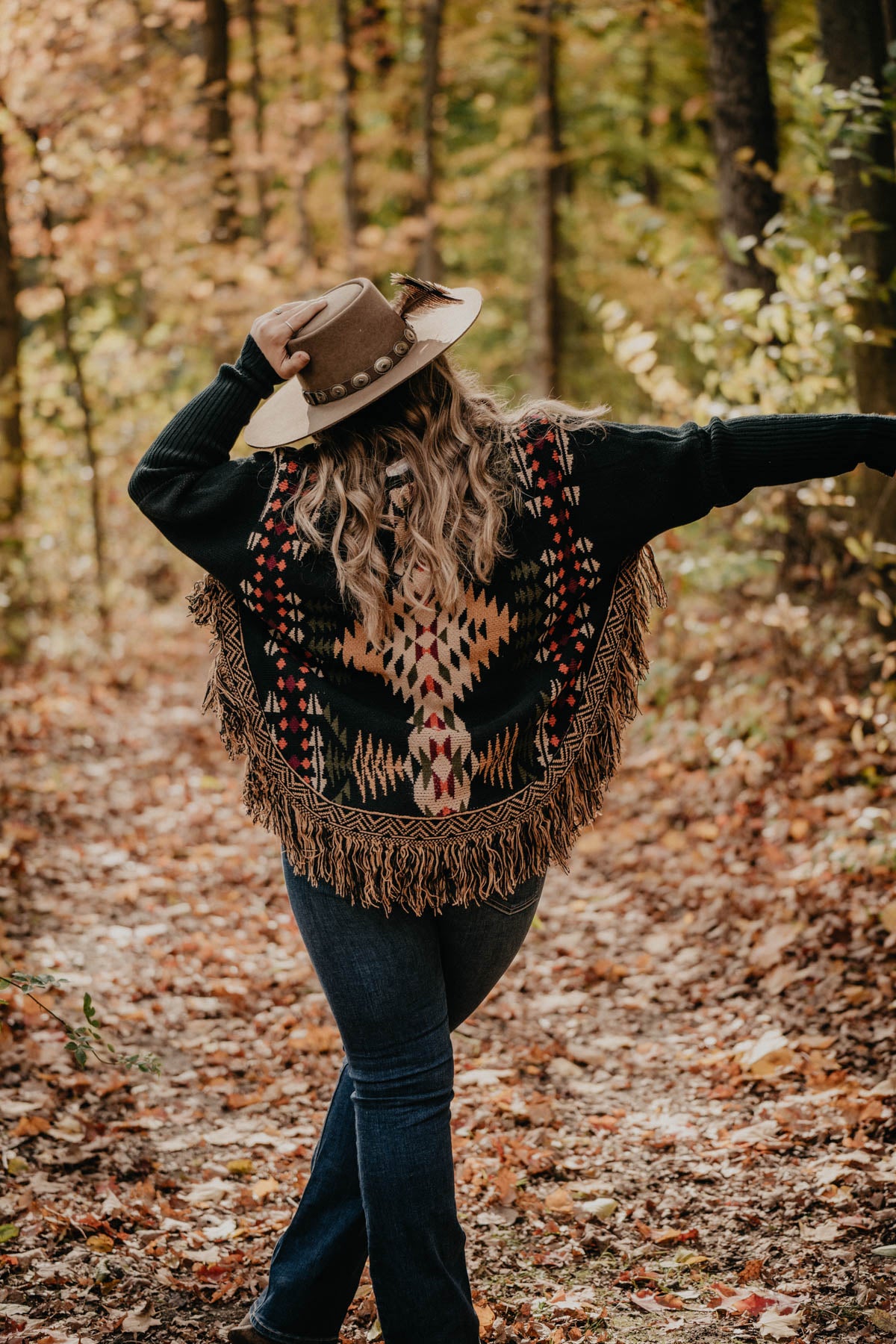 'Poco' Black Aztec Round Hem Sweater with Fringe Detail (S - XXL)
