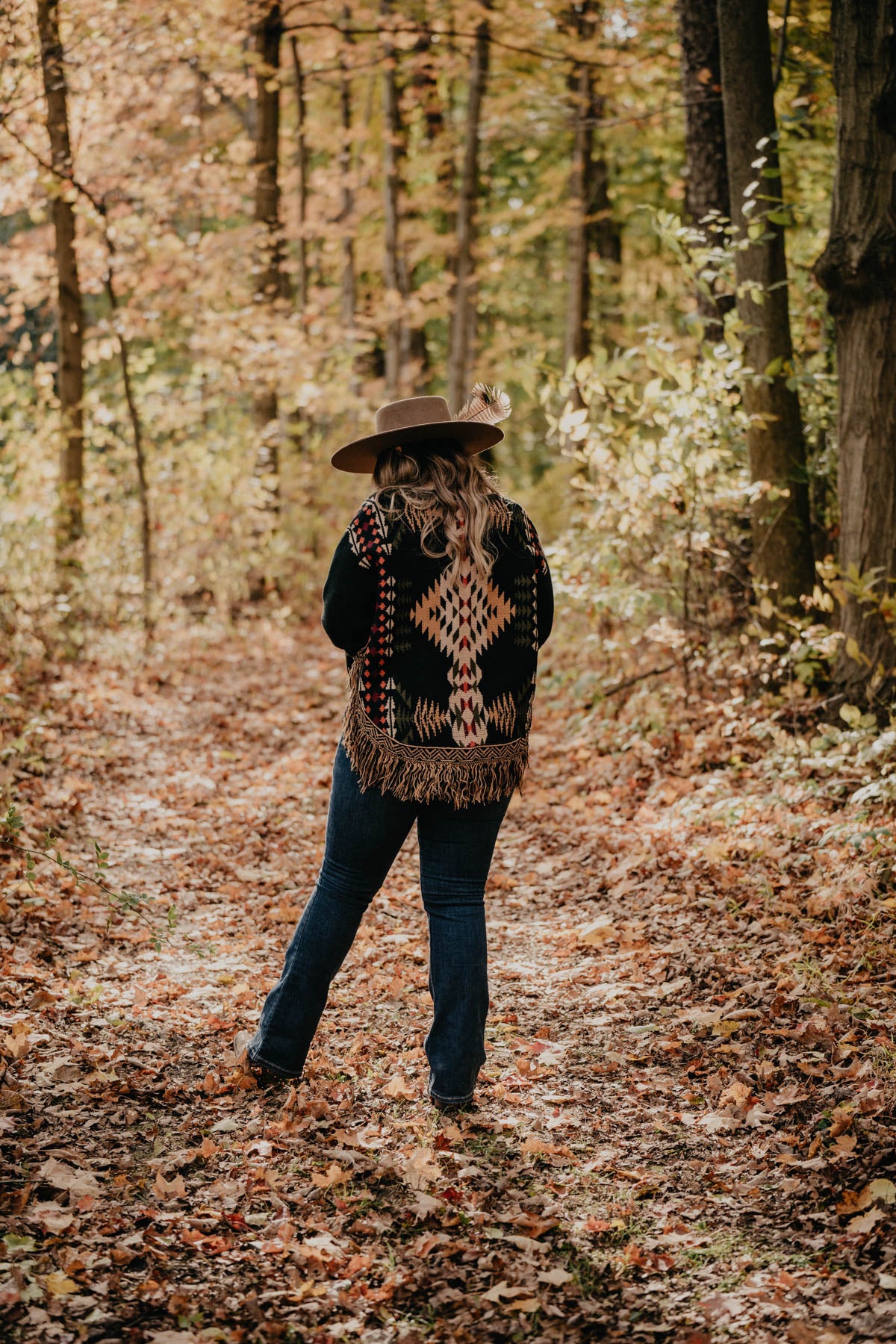 'Poco' Black Aztec Round Hem Sweater with Fringe Detail (S - XXL)