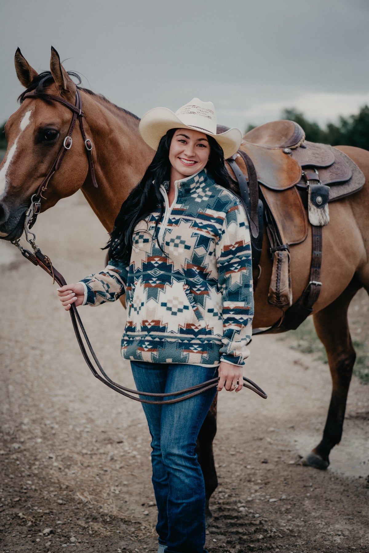 'Rosalie' Women's Wrangler Aztec Sherpa Pullover (S-XXL)