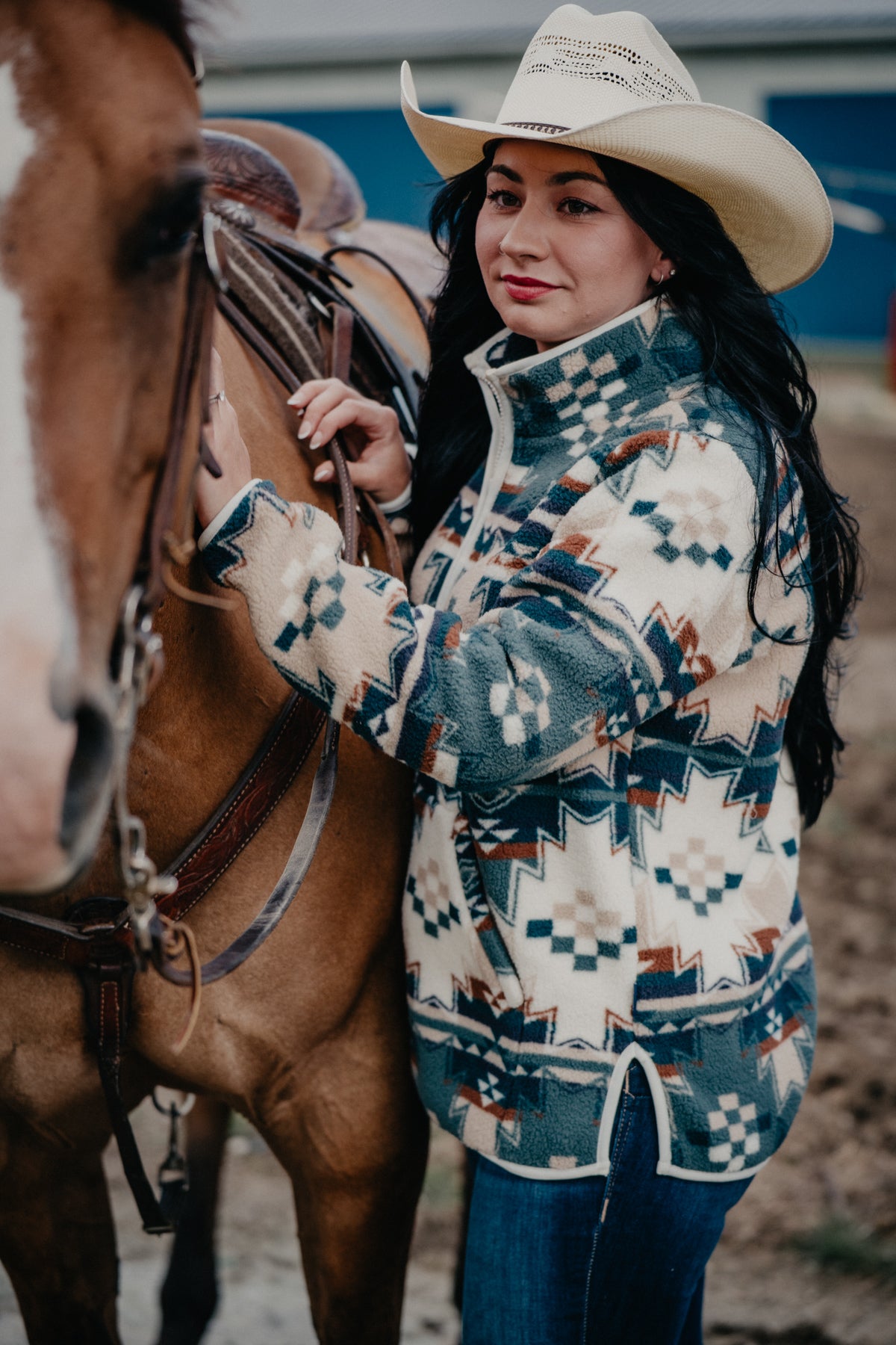 'Rosalie' Women's Wrangler Aztec Sherpa Pullover (S-XXL)