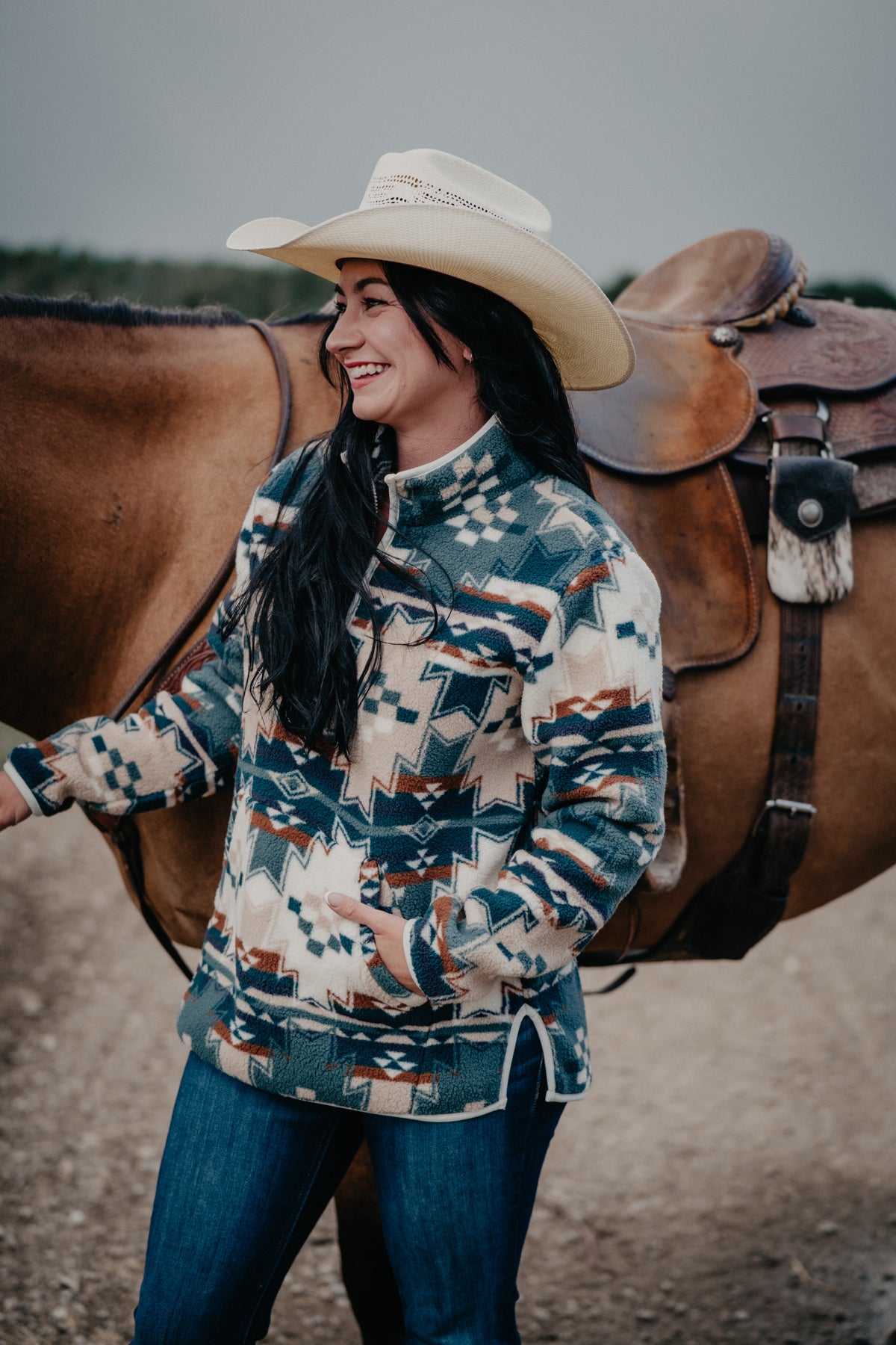 'Rosalie' Women's Wrangler Aztec Sherpa Pullover (S-XXL)