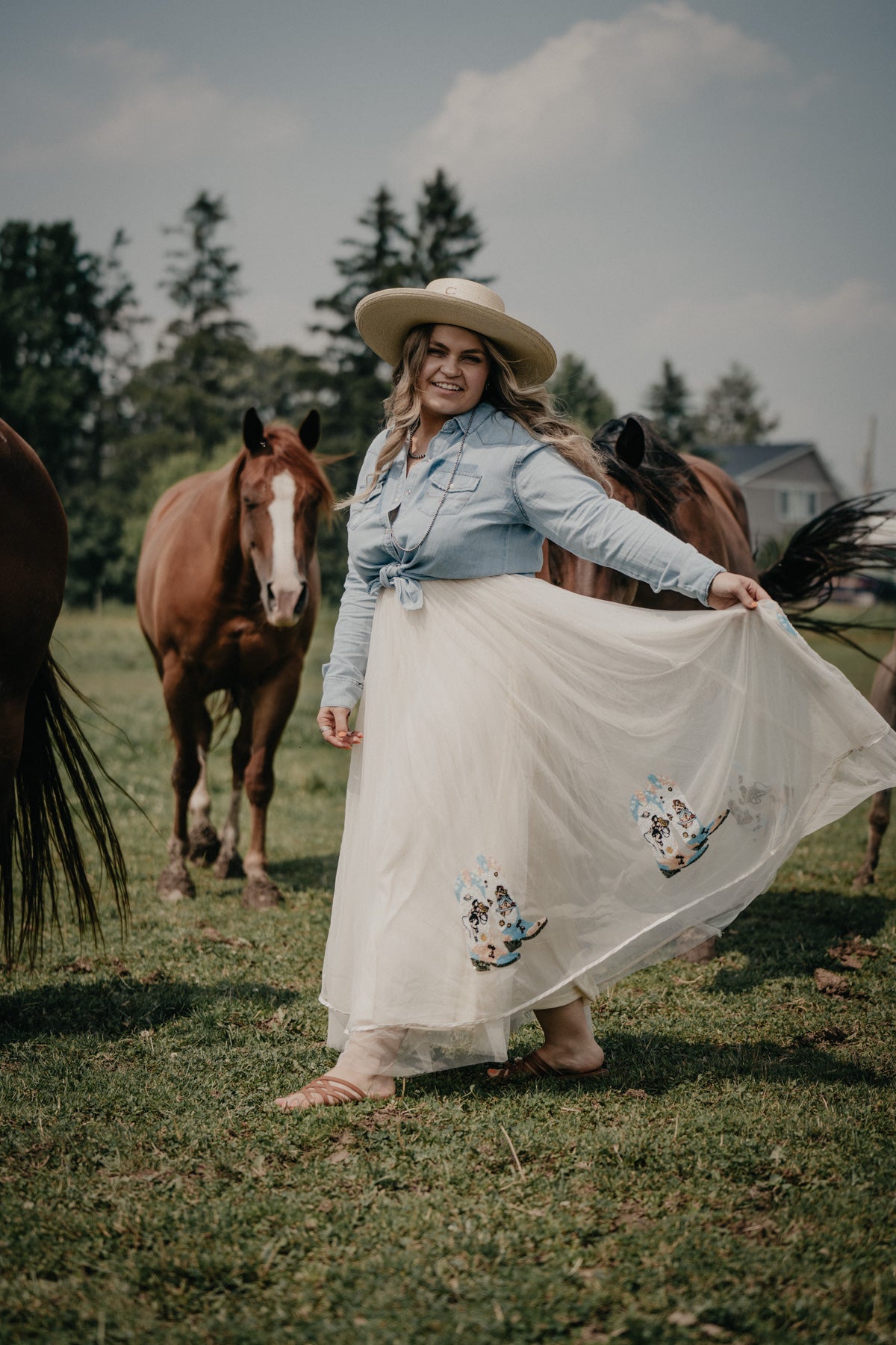 'Gaia' Cream Tulle Maxi Skirt with Sequin Boot Detail (S - L)