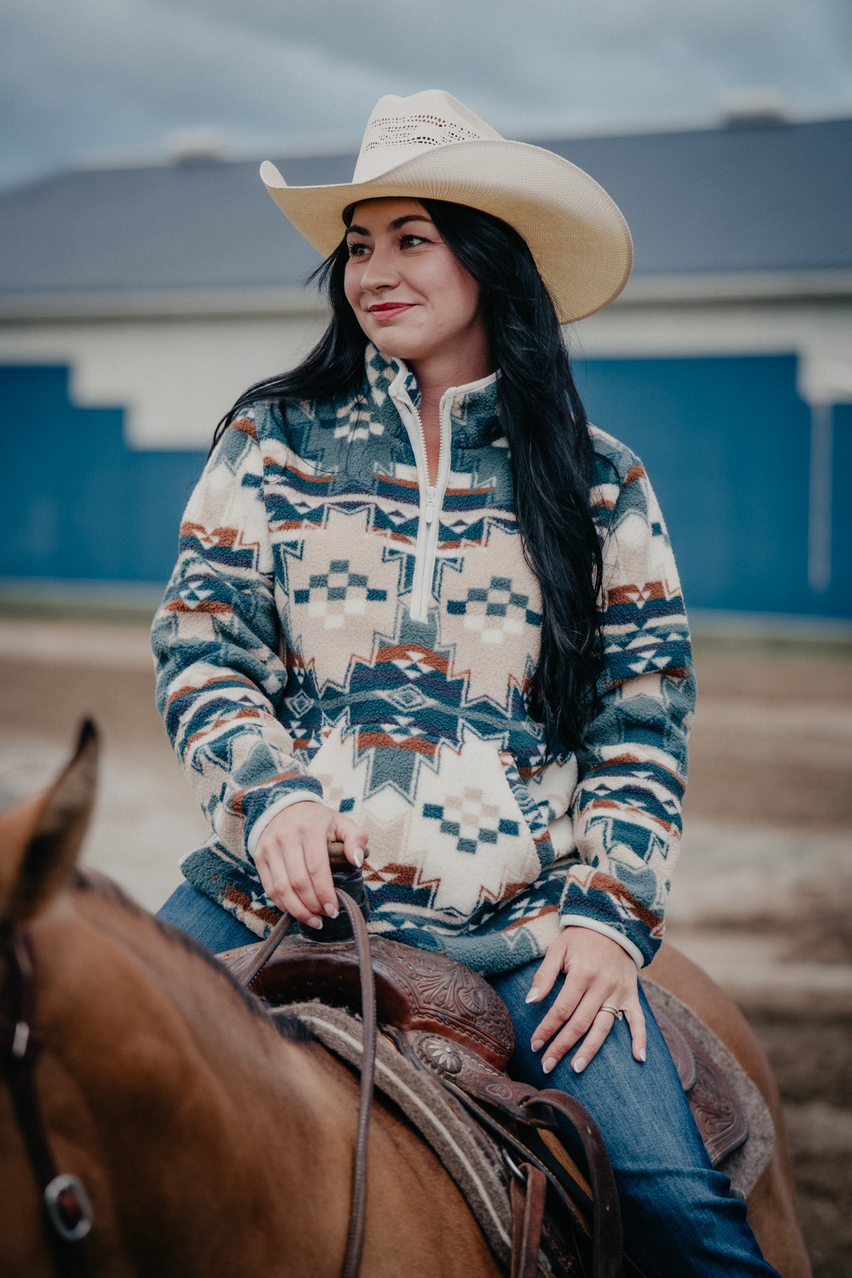 'Rosalie' Women's Wrangler Aztec Sherpa Pullover (S-XXL)