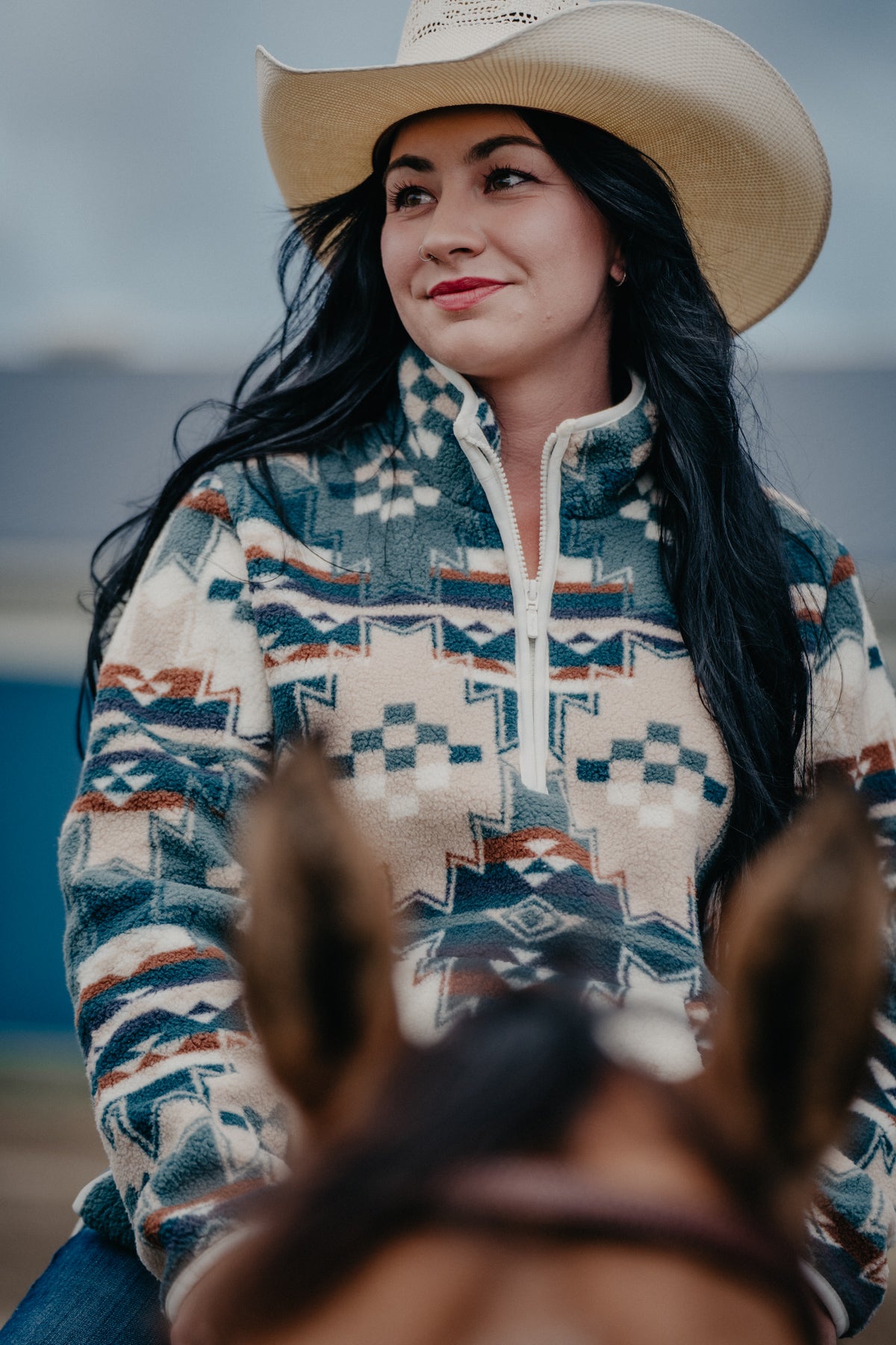 'Rosalie' Women's Wrangler Aztec Sherpa Pullover (S-XXL)