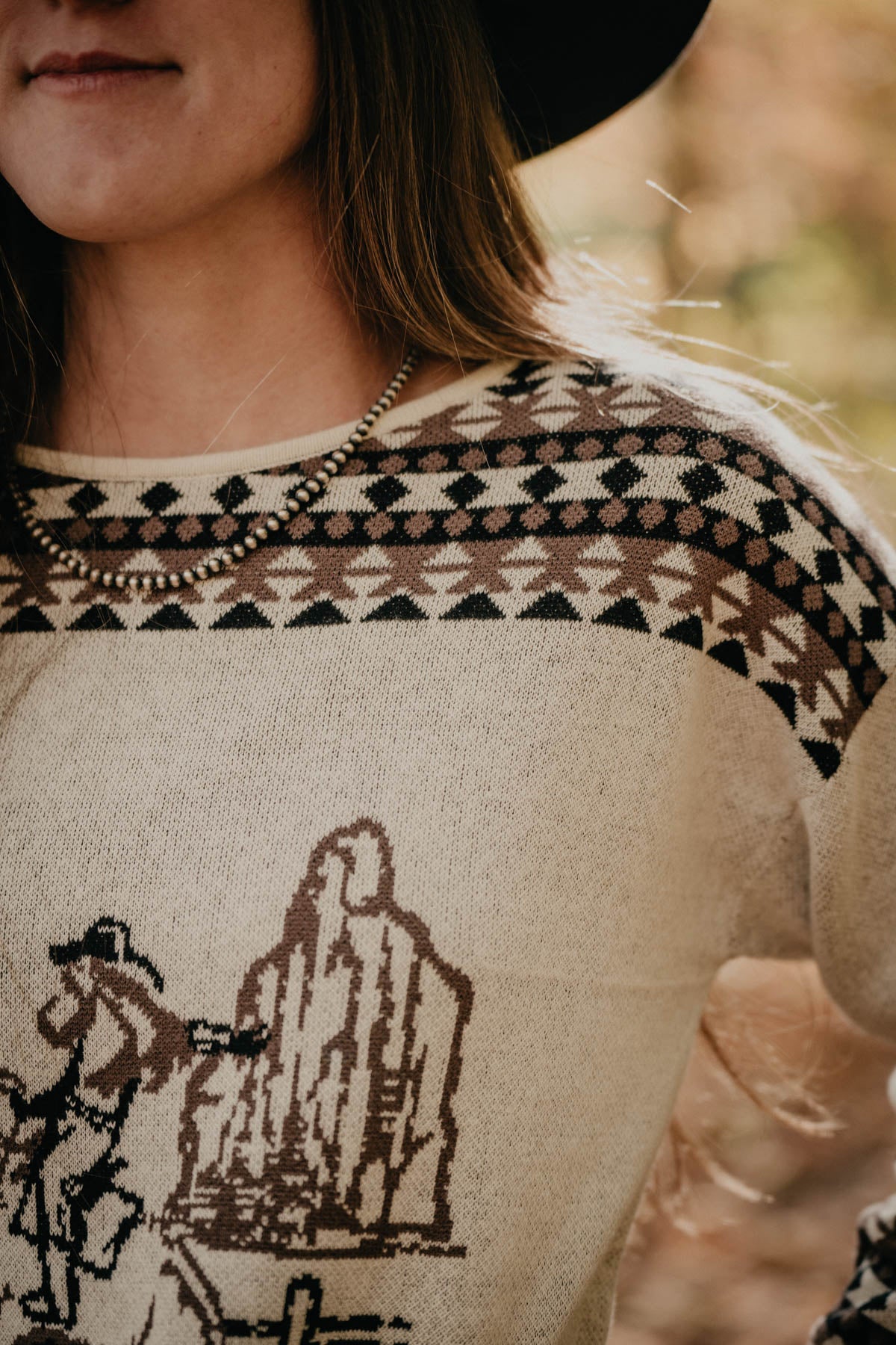 'Three Bars' Vintage Cowgirl Black & Ivory Sweater (S - XXL)