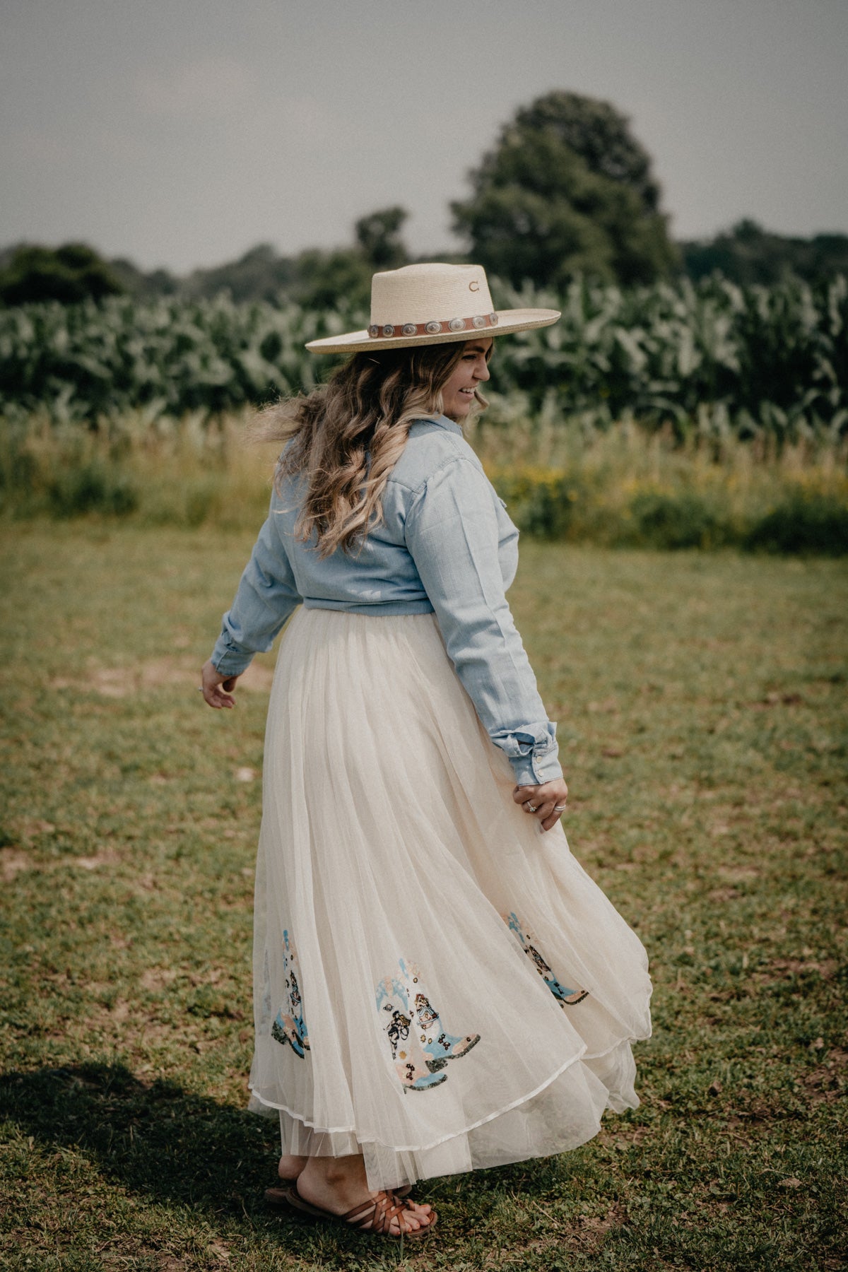 'Gaia' Cream Tulle Maxi Skirt with Sequin Boot Detail (S - L)