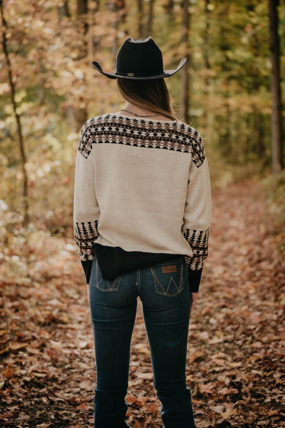 'Three Bars' Vintage Cowgirl Black & Ivory Sweater (S - XXL)