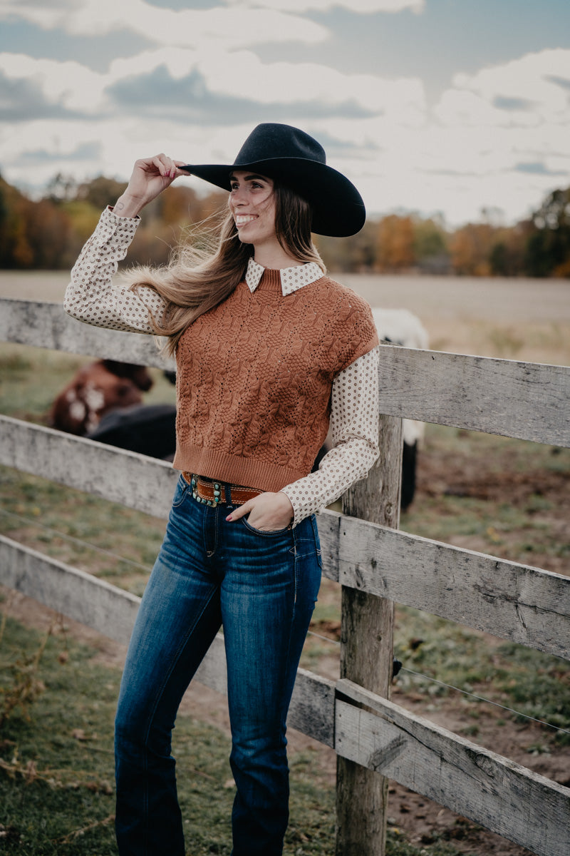 'Kingsley' Cinnamon Cable Knit Mock Neck Sweater (S-L)