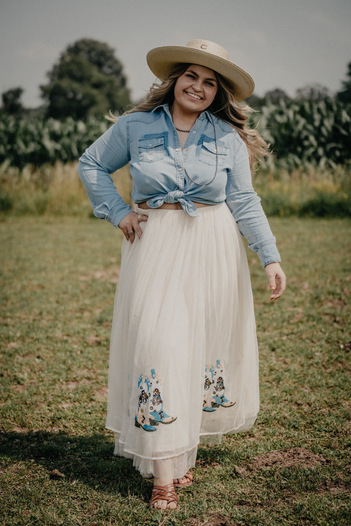 'Gaia' Cream Tulle Maxi Skirt with Sequin Boot Detail (S - L)