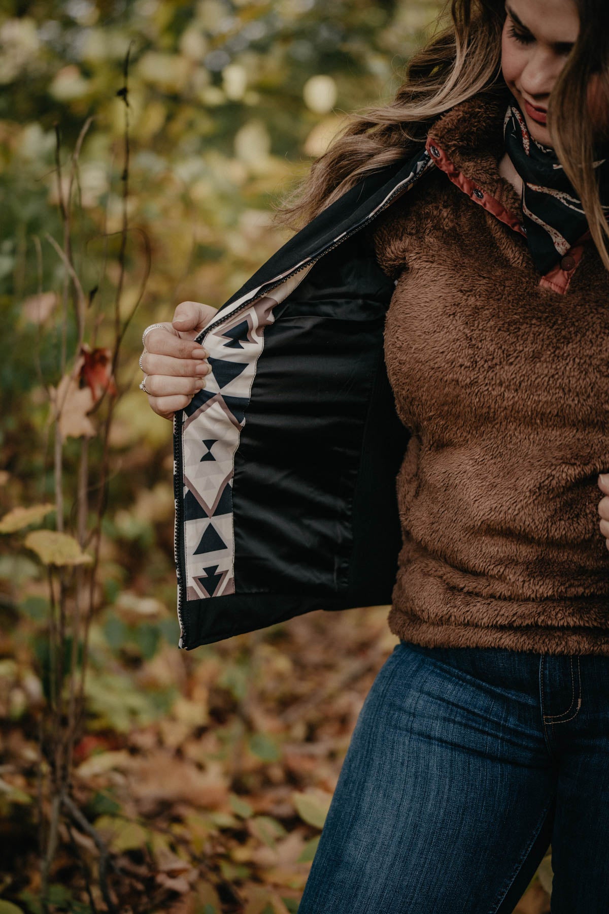 'Tucker' Women's Hooey Black Quilted Vest with Aztec Trim (S - 2X)