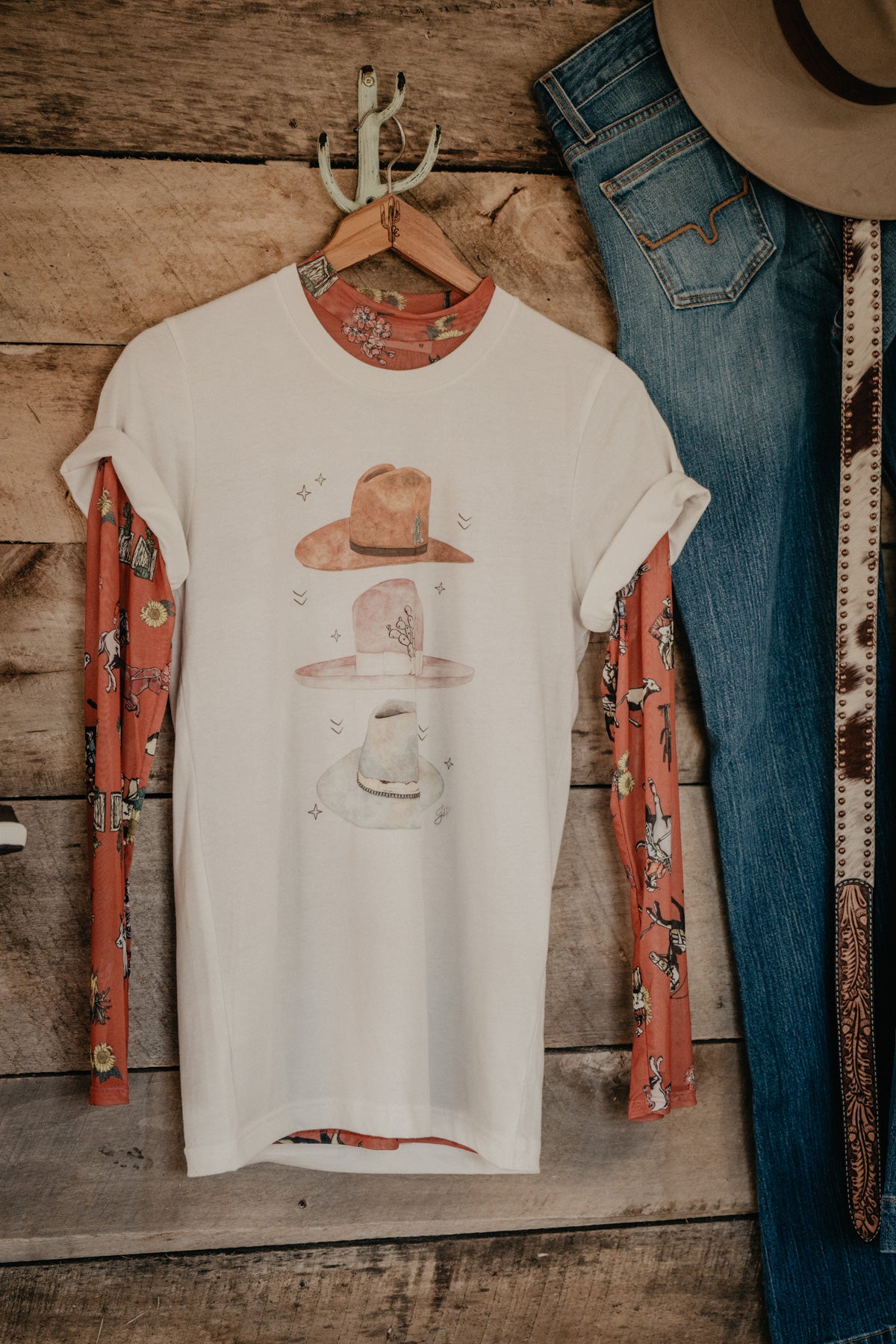 'Rylee' Cowboys and Sunflowers Print Relaxed Mesh Long Sleeve (S-XL)