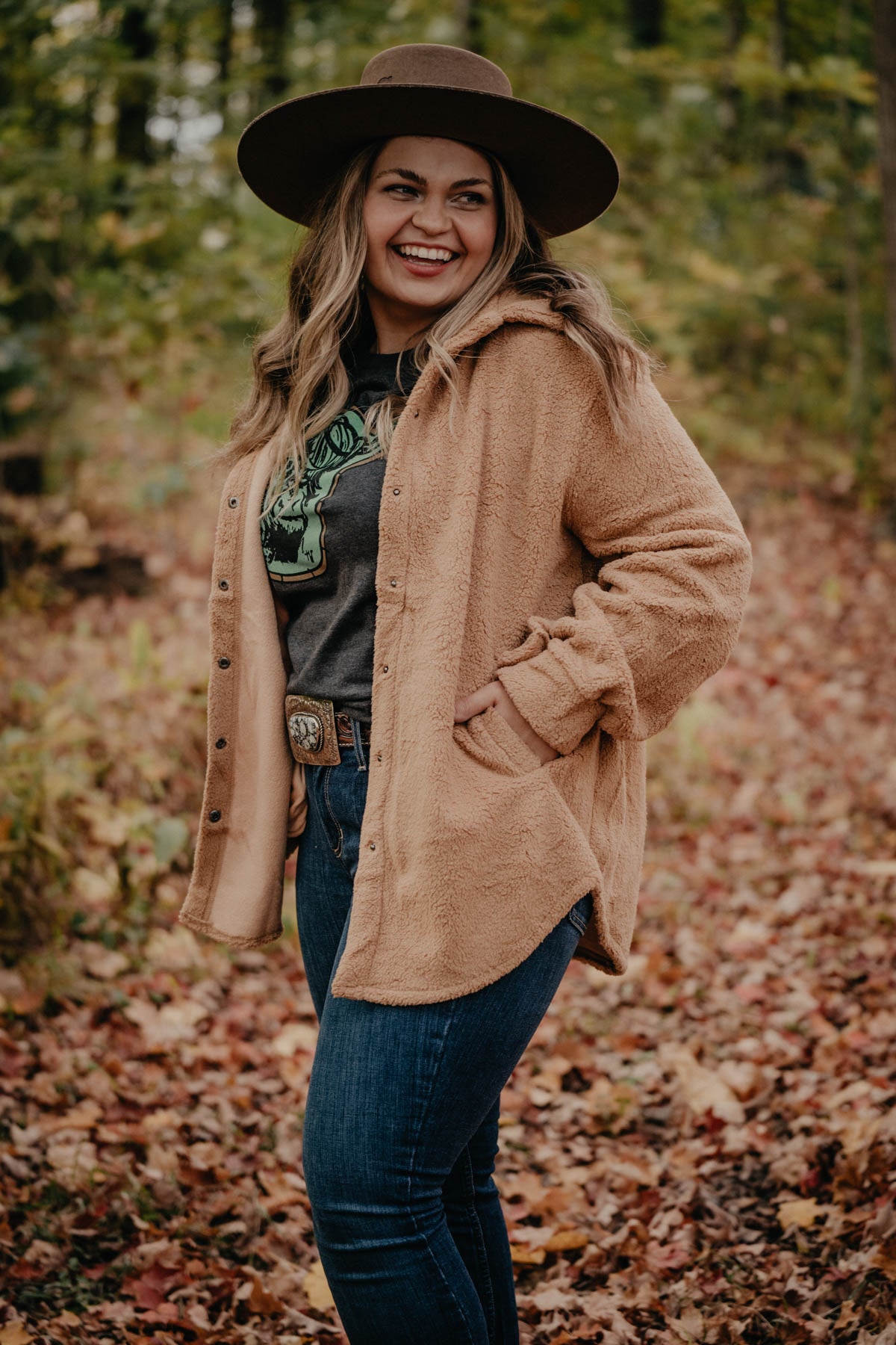 'Ole' Sorrel' Tan Sherpa Shacket with Pockets (XS - XXL)