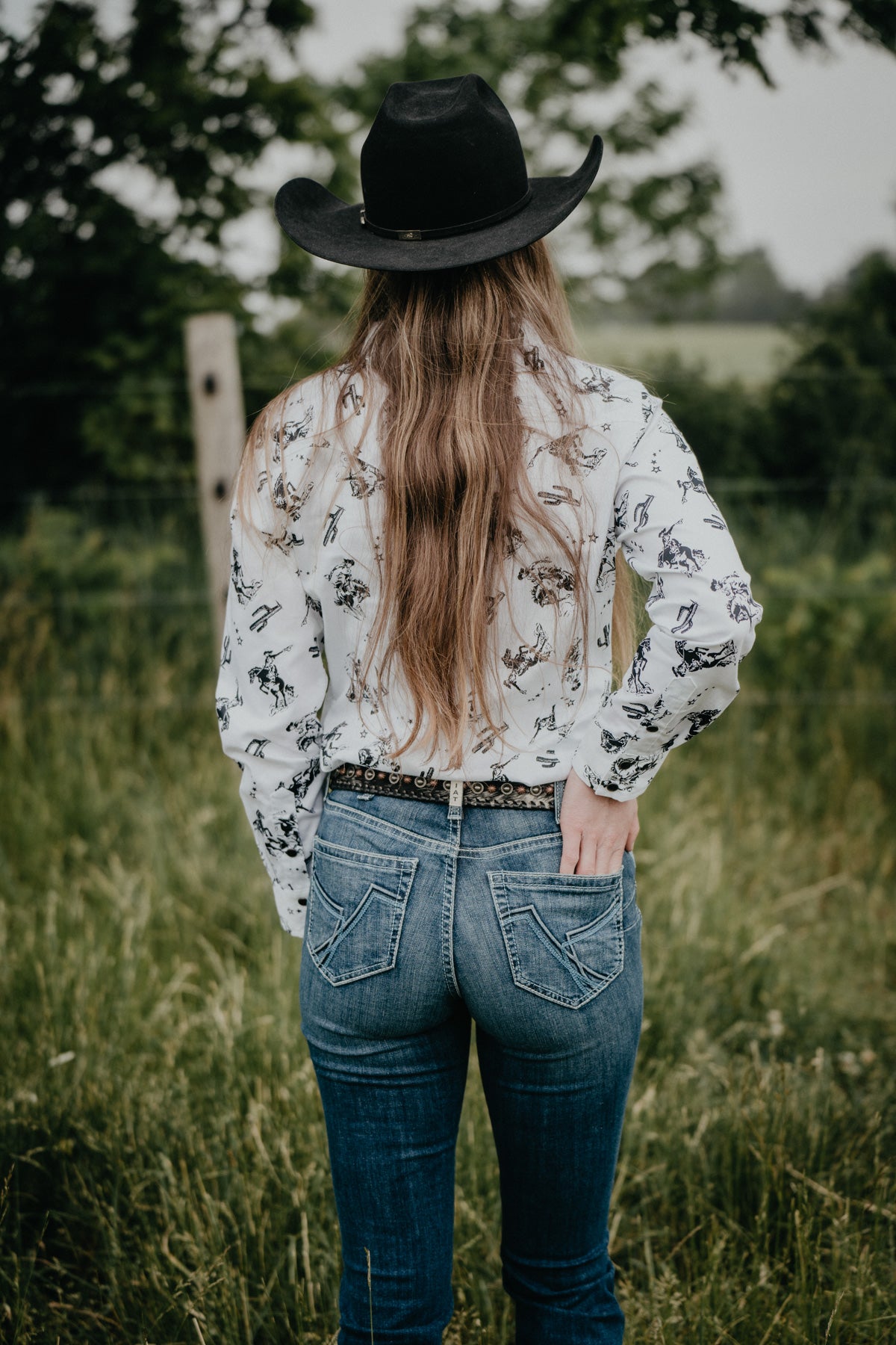 'Lenora' Women's Cactus and Cowgirl Retro Print Pearl Snap by Wrangler (S - XXL)