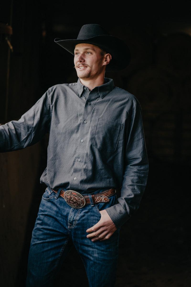 'Johnny' Men's Cody Johnson One Pocket Button Down Shirt Black Shadow (L-XXL)