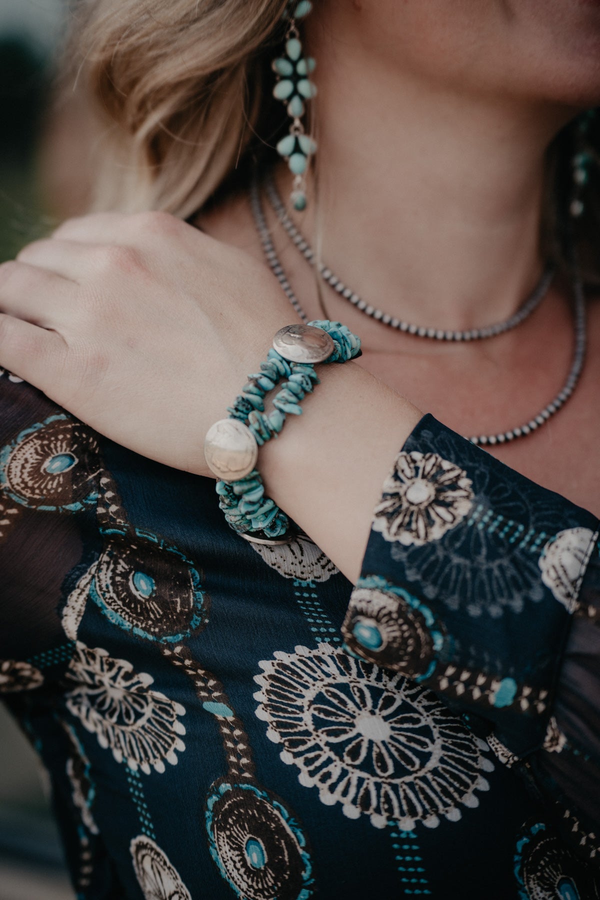 Double Strand Turquoise and Buffalo Nickel Bracelet