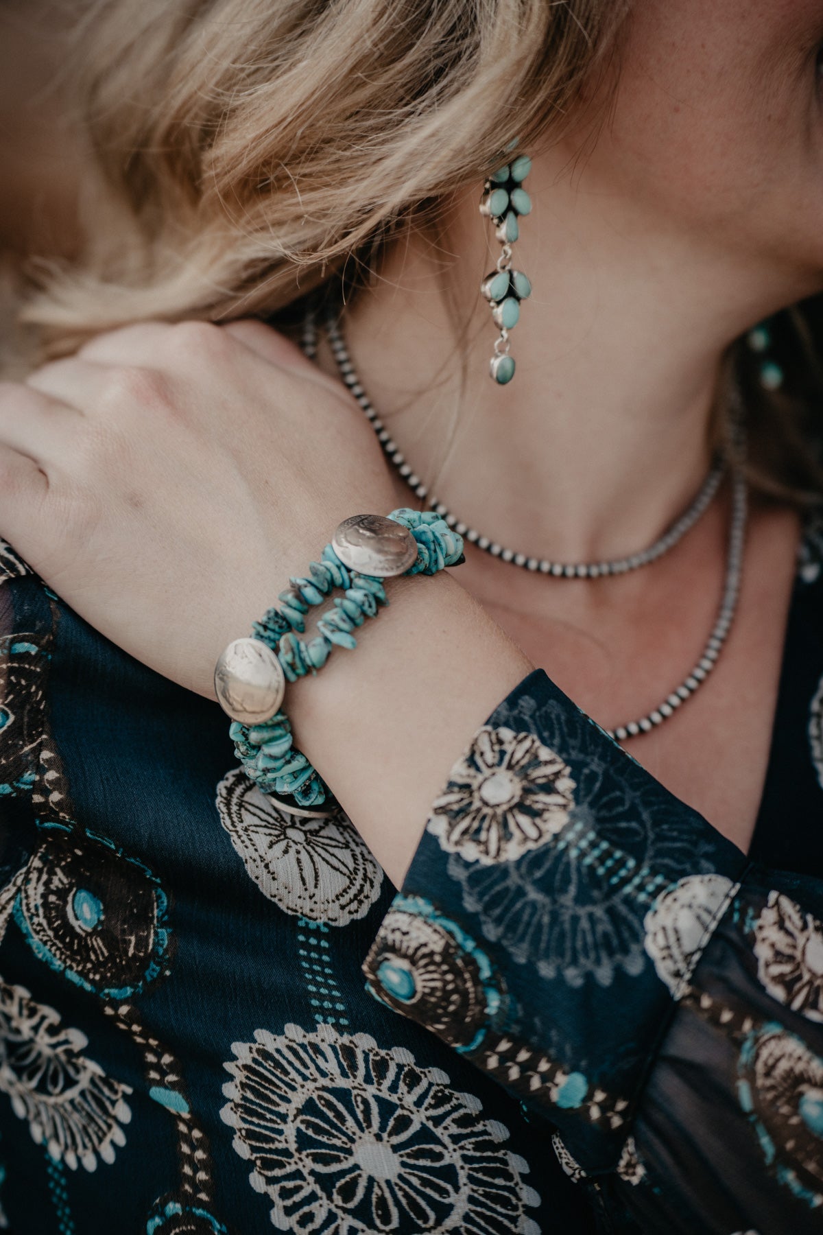 Double Strand Turquoise and Buffalo Nickel Bracelet