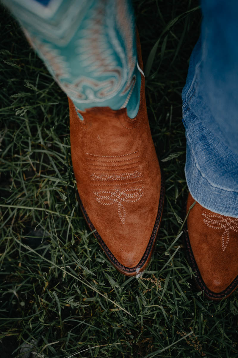 'Ambrose' Penny Suede & Teal Leather Boots (6.5, 7, 8, 9.5 ONLY)