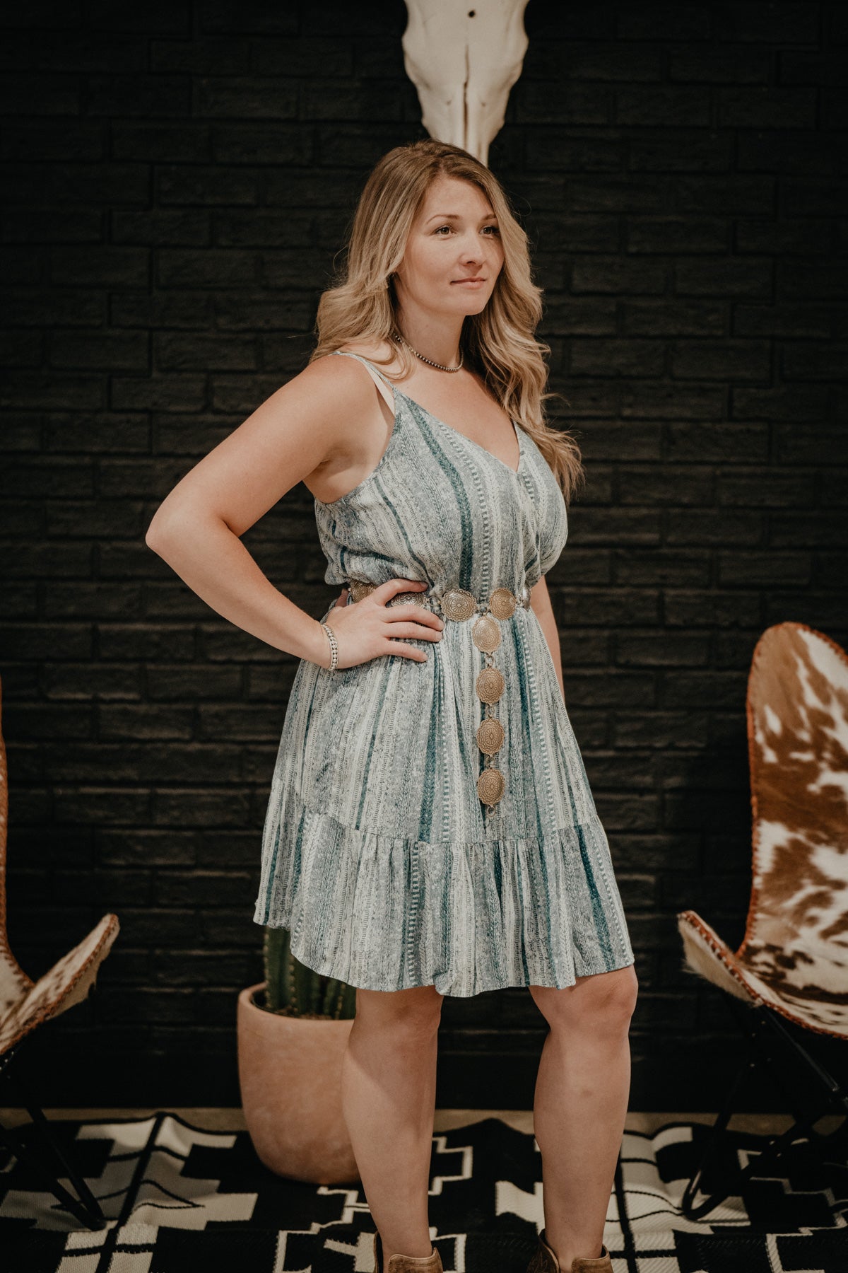 'Beckette' Denim Striped Mini Dress by Justin (1 XS Only)