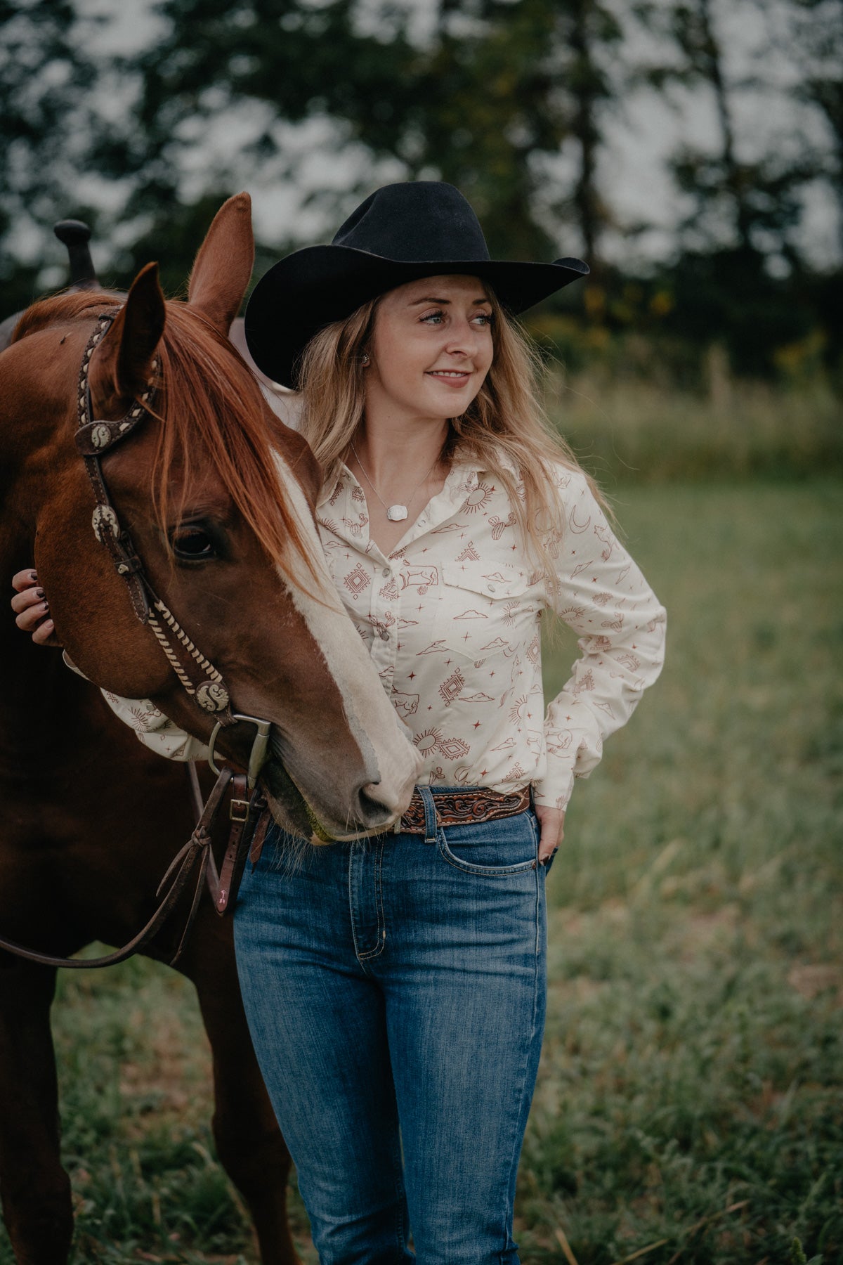 'Luna' Western Toile Long Sleeve Pearl Snap (3 M Only)