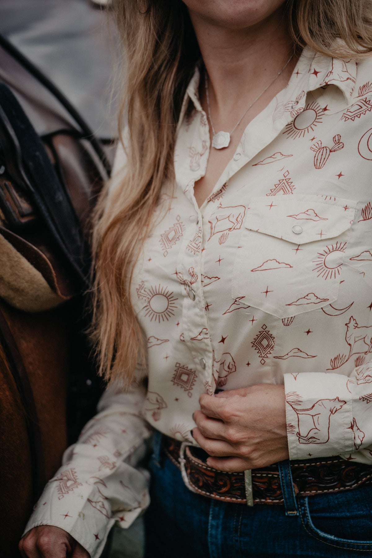 'Luna' Western Toile Long Sleeve Pearl Snap (3 M Only)