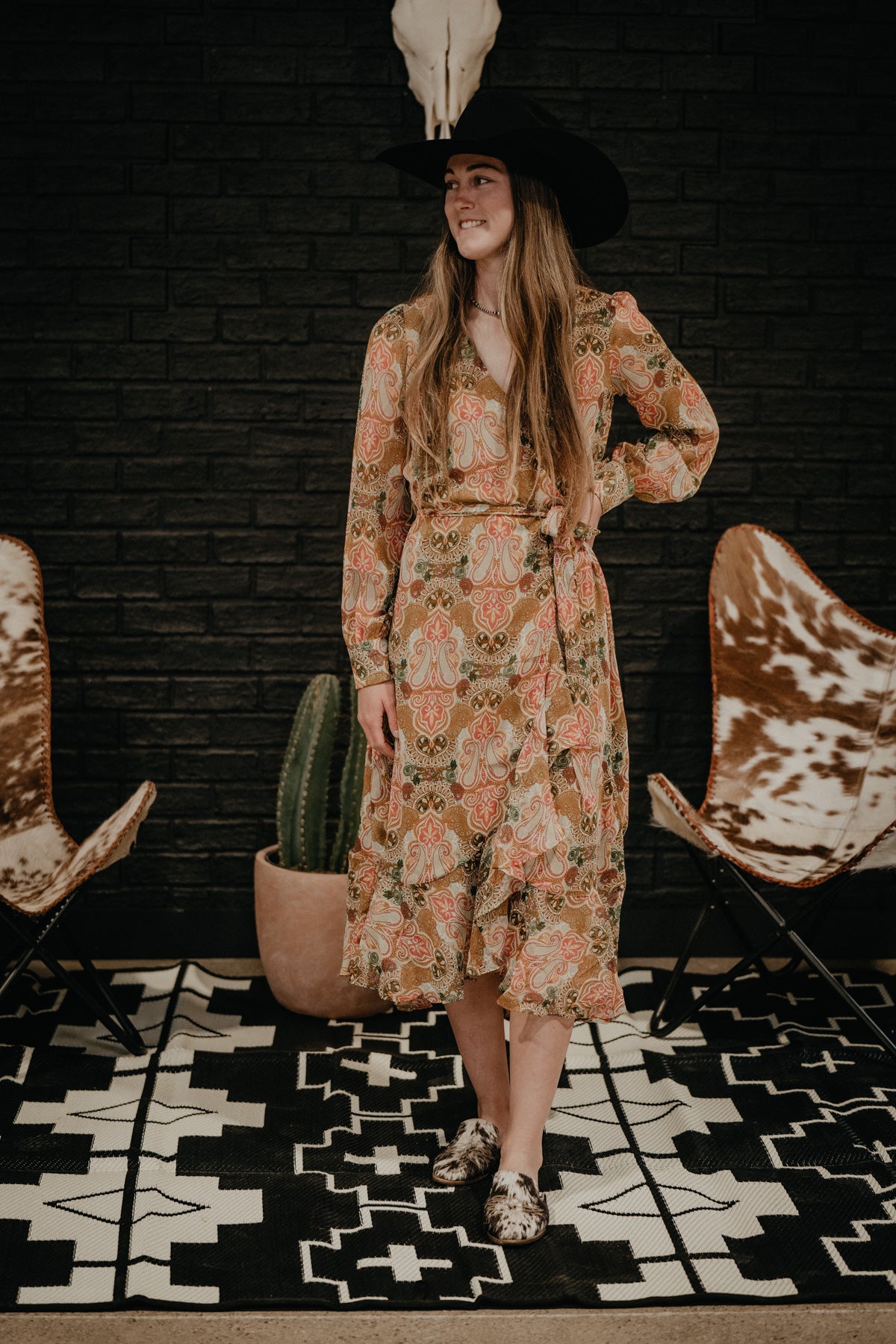 'Berkeley' Mustard Paisley Wrap Dress by Justin (XS - XXL)