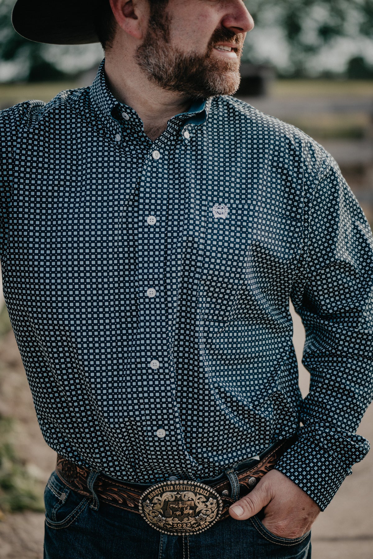 CINCH Men's Navy Geometric Print Classic Fit Button Up