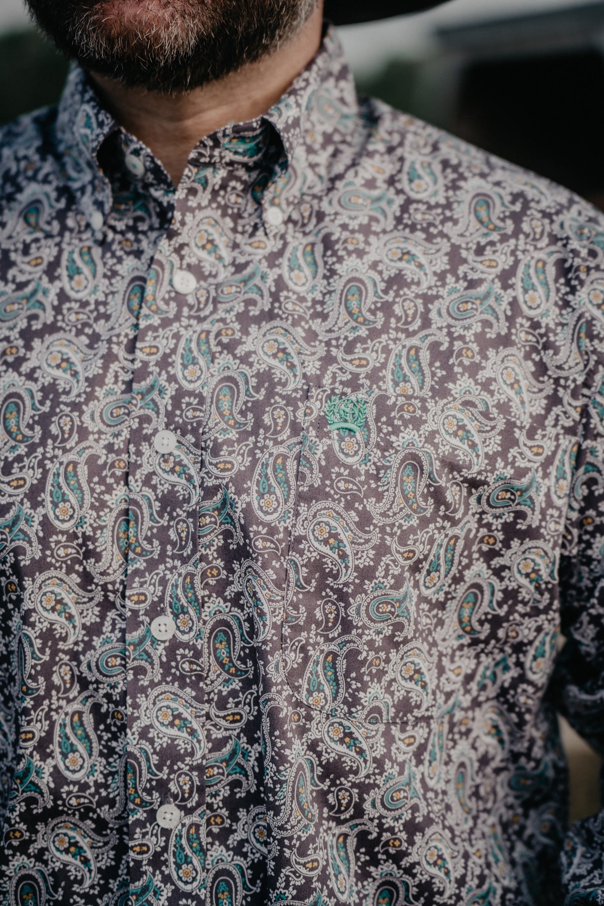 Men's CINCH Grey & Teal Paisley Print Classic Fit Button Up