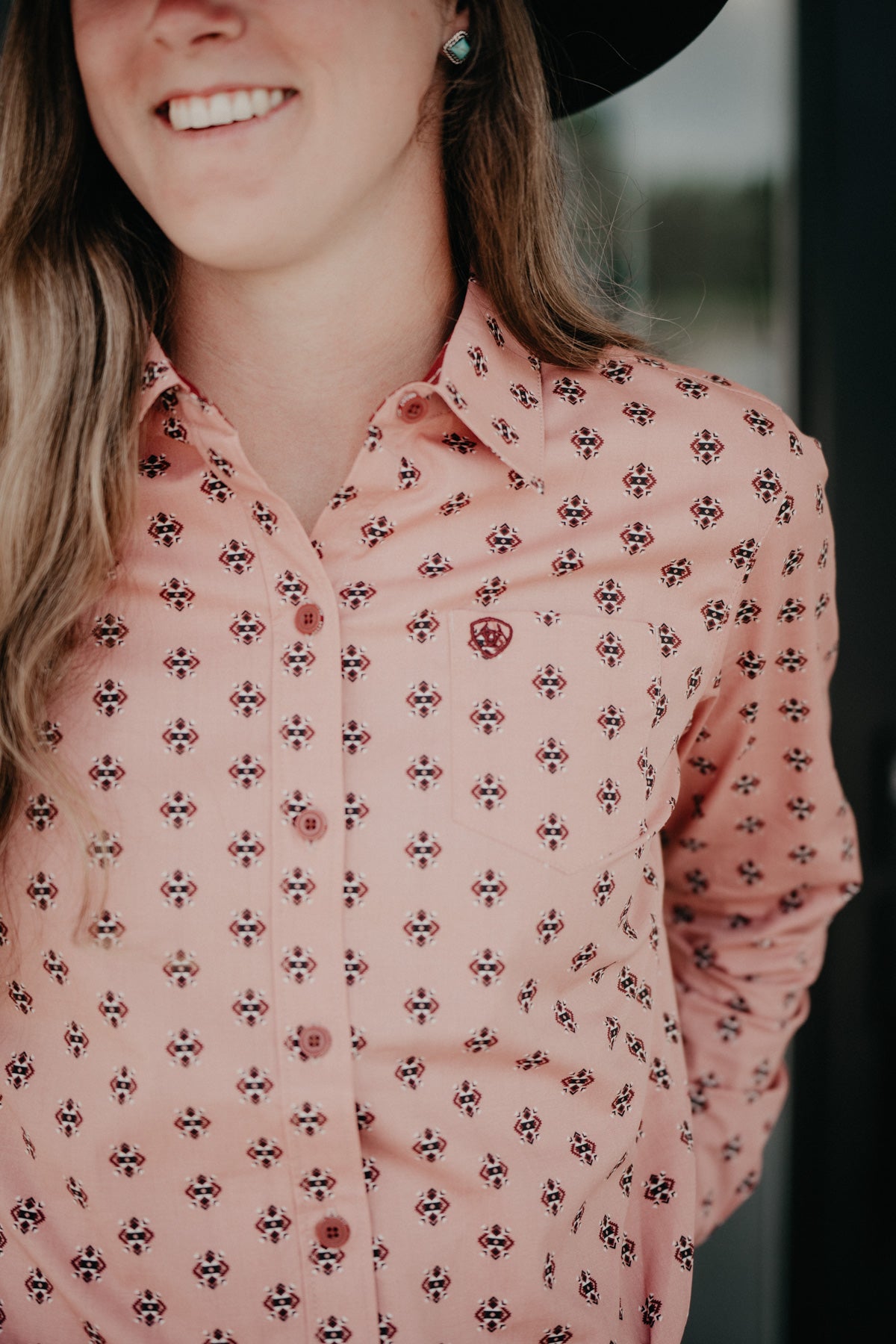 'Shale' Women's Ariat Mauve with Maroon Geometric Print Kirby Shirt (XS - XXL)