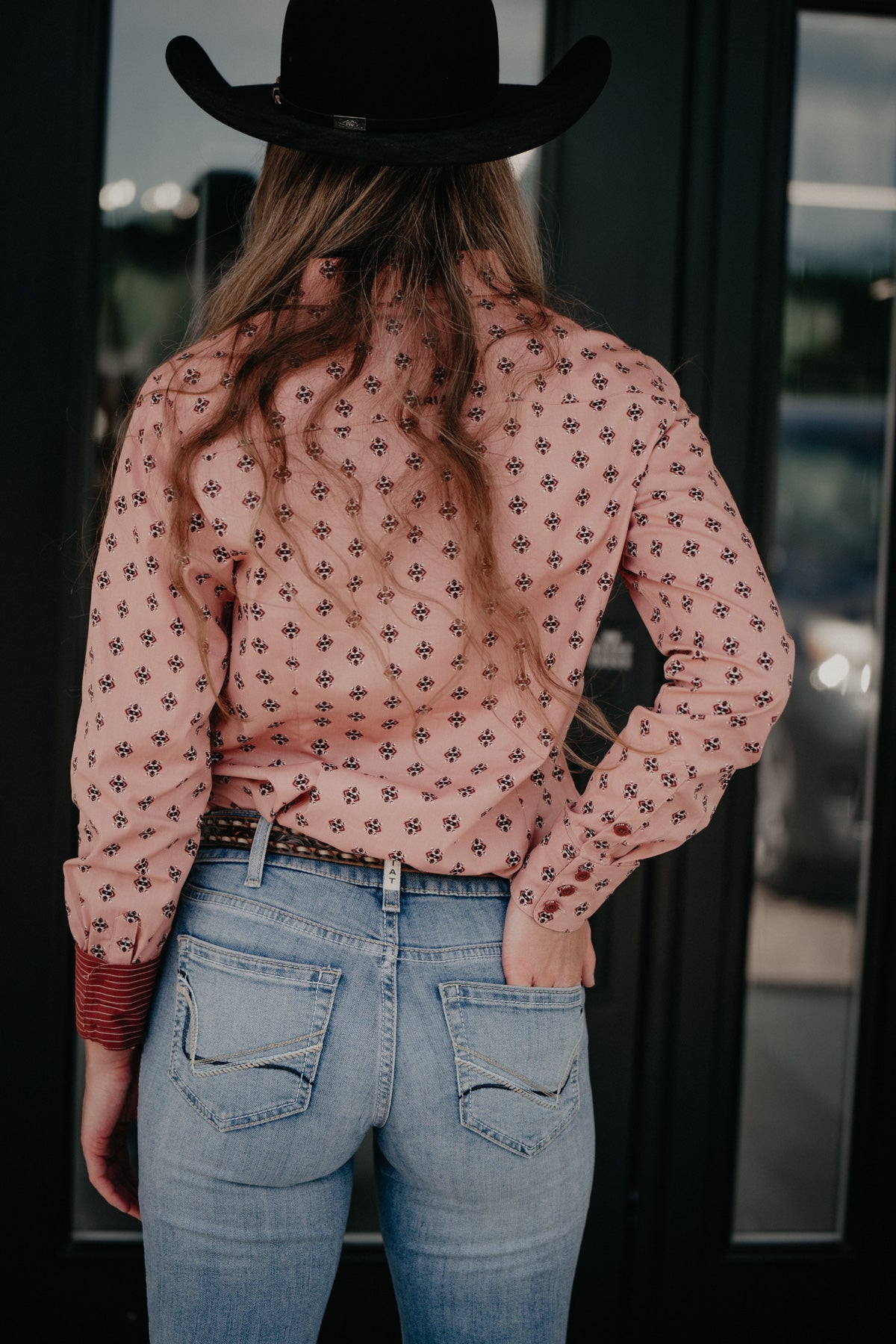 'Shale' Women's Ariat Mauve with Maroon Geometric Print Kirby Shirt (XS - XXL)