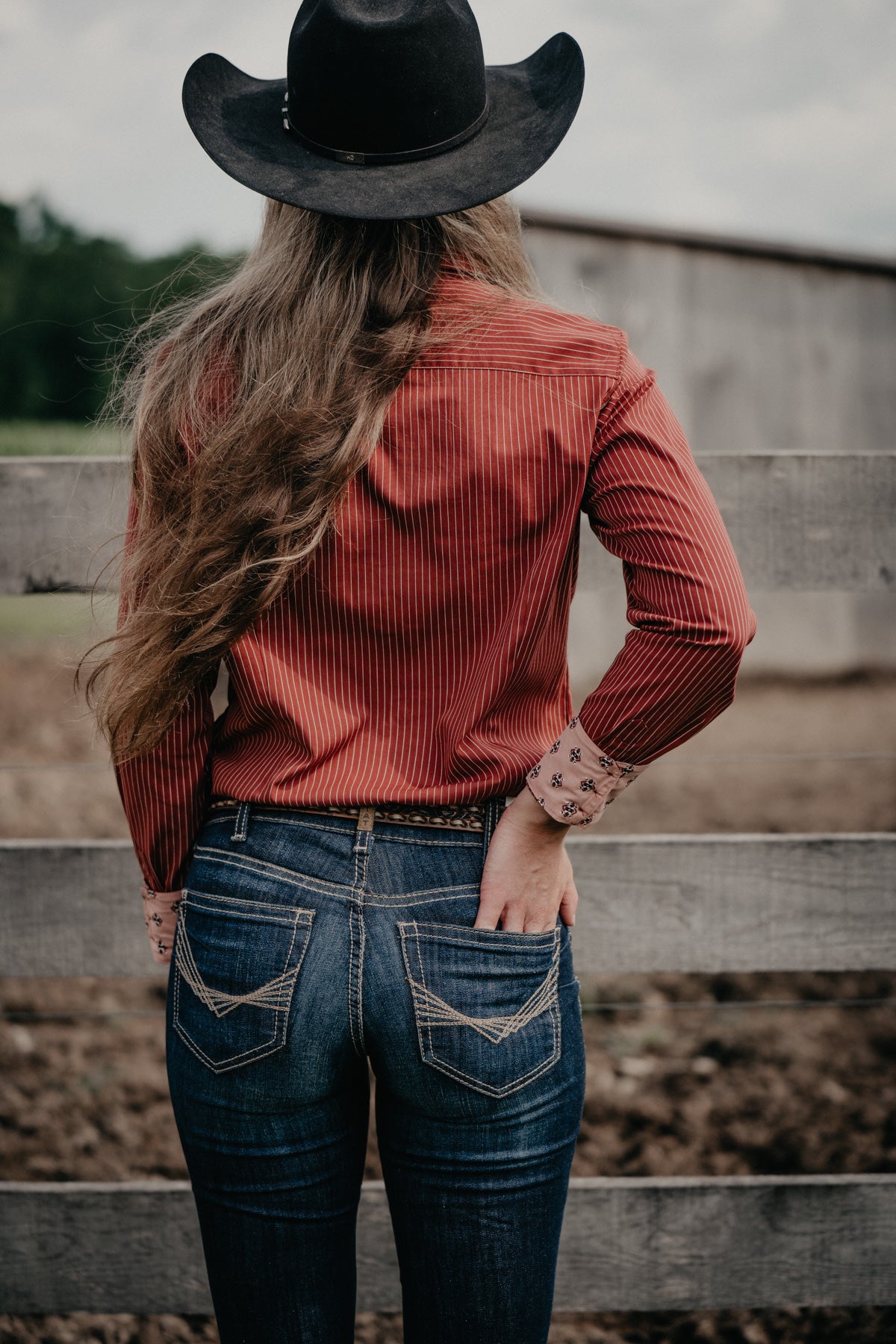 'Cayenne' Women's Ariat Fired Brick Pin Stripe Kirby Shirt (XS - XXL)