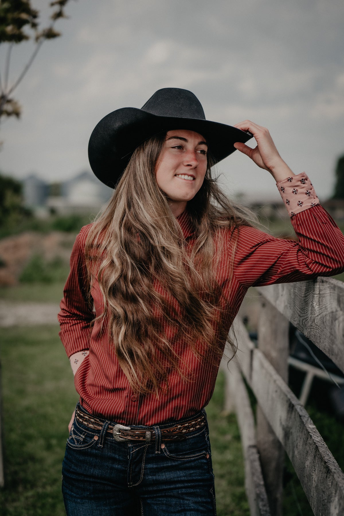 'Cayenne' Women's Ariat Fired Brick Pin Stripe Kirby Shirt (XS - XXL)