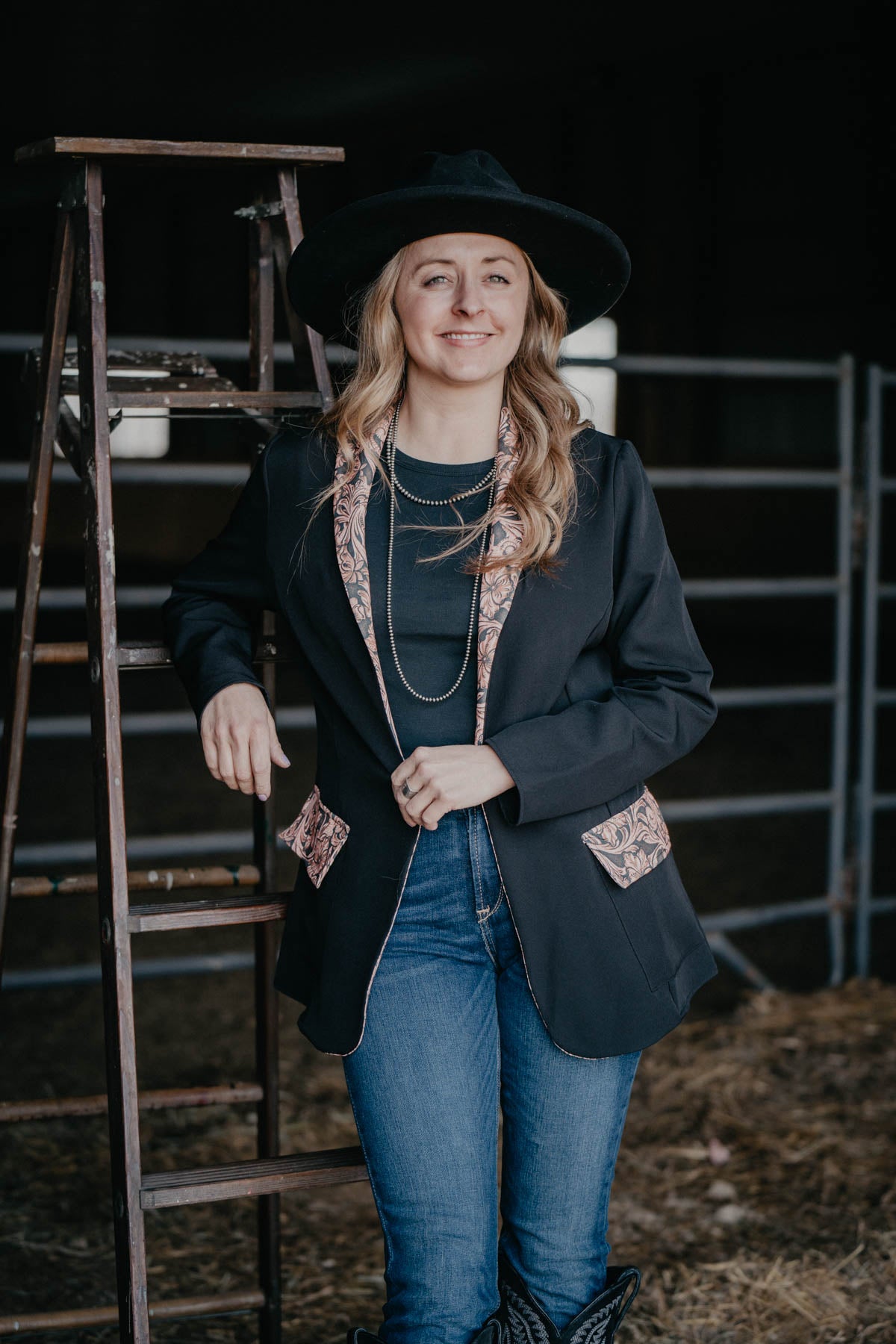 Luna Black Blazer with Printed Tooled Lapel S XL Cold Cactus Inc