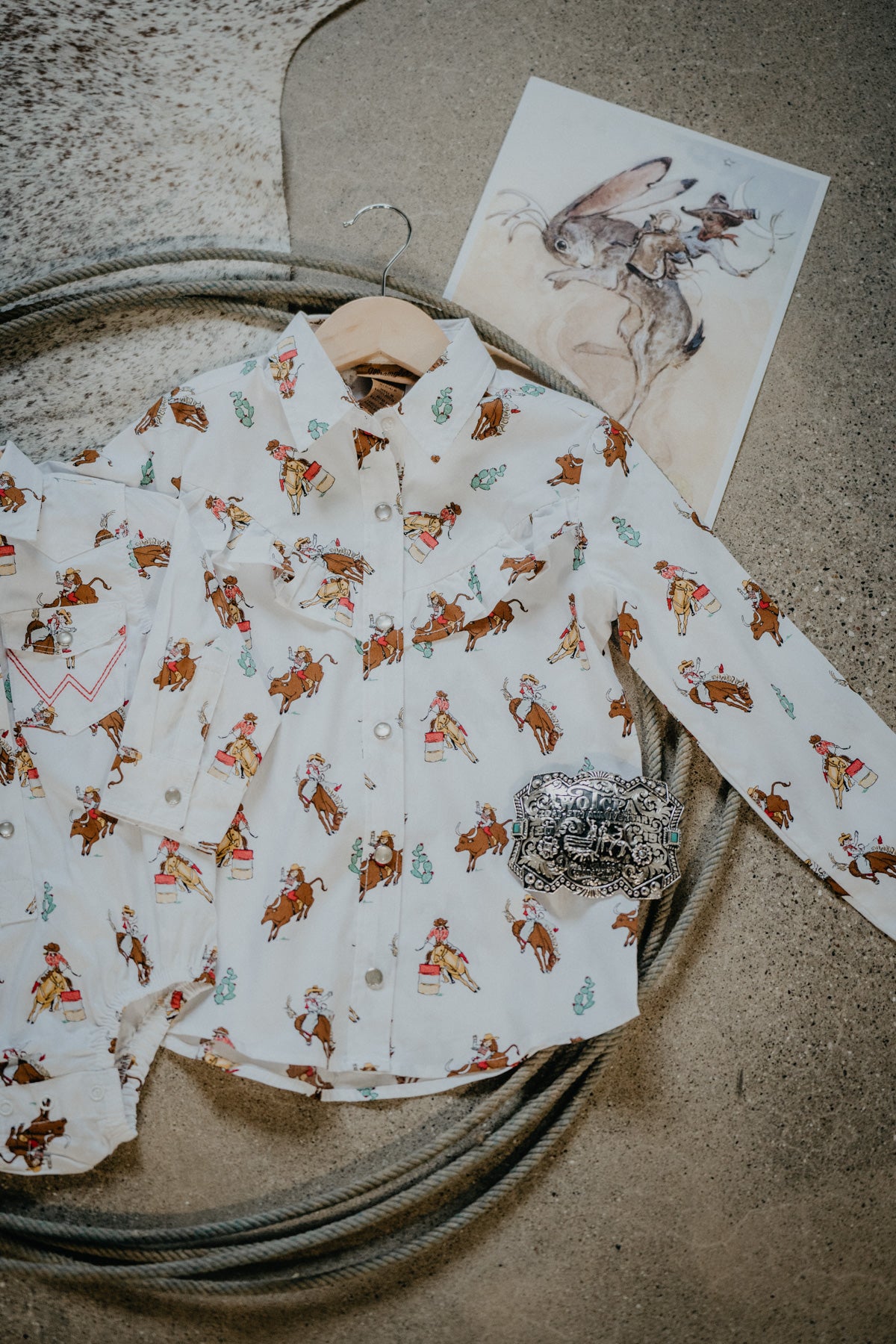 Girls Wrangler Rodeo Print Ruffle Accented Pearl Snap (4/5T to 10/12)