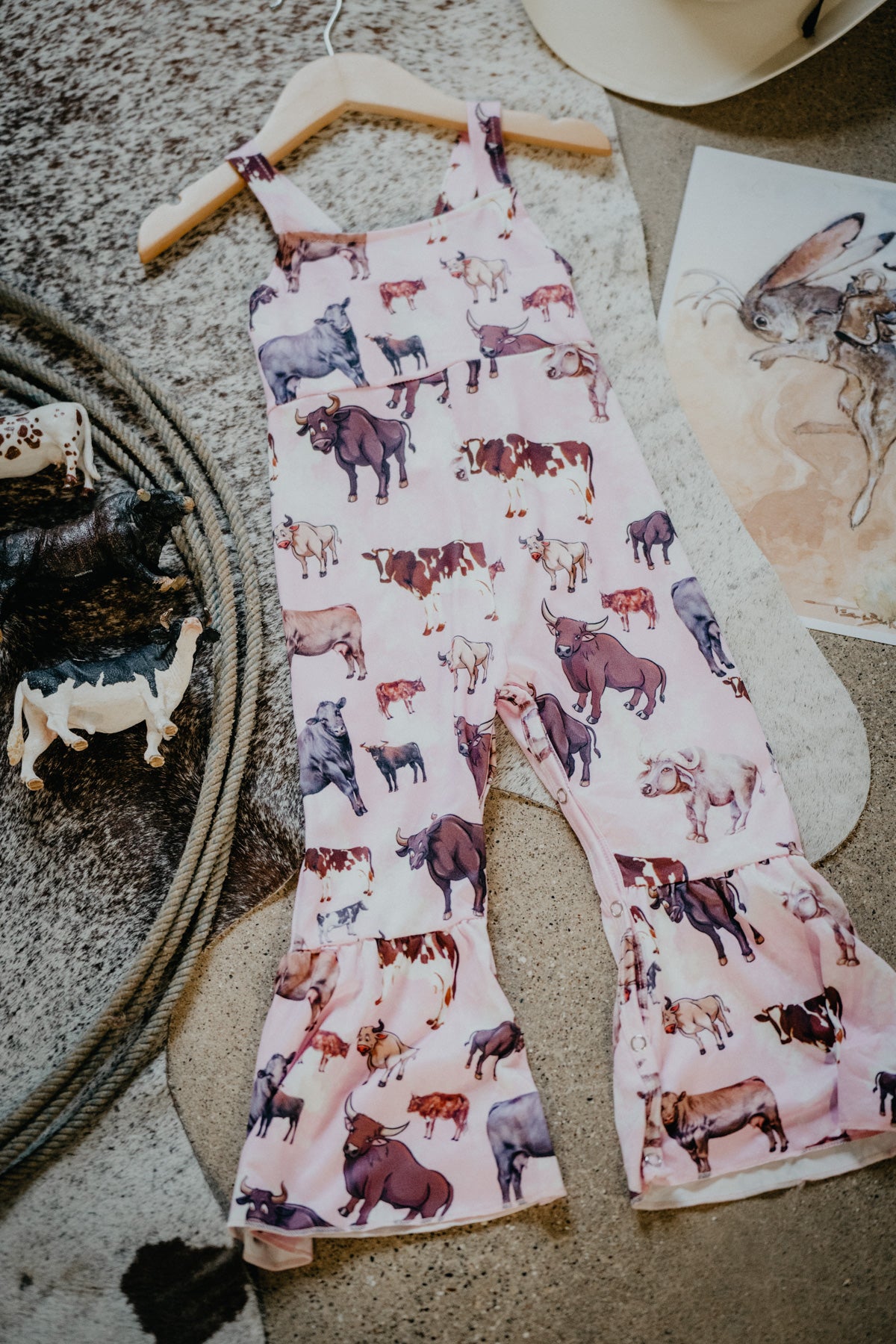 Cow Print Pink Bell Jumpsuit (12-18M to 8/9T)