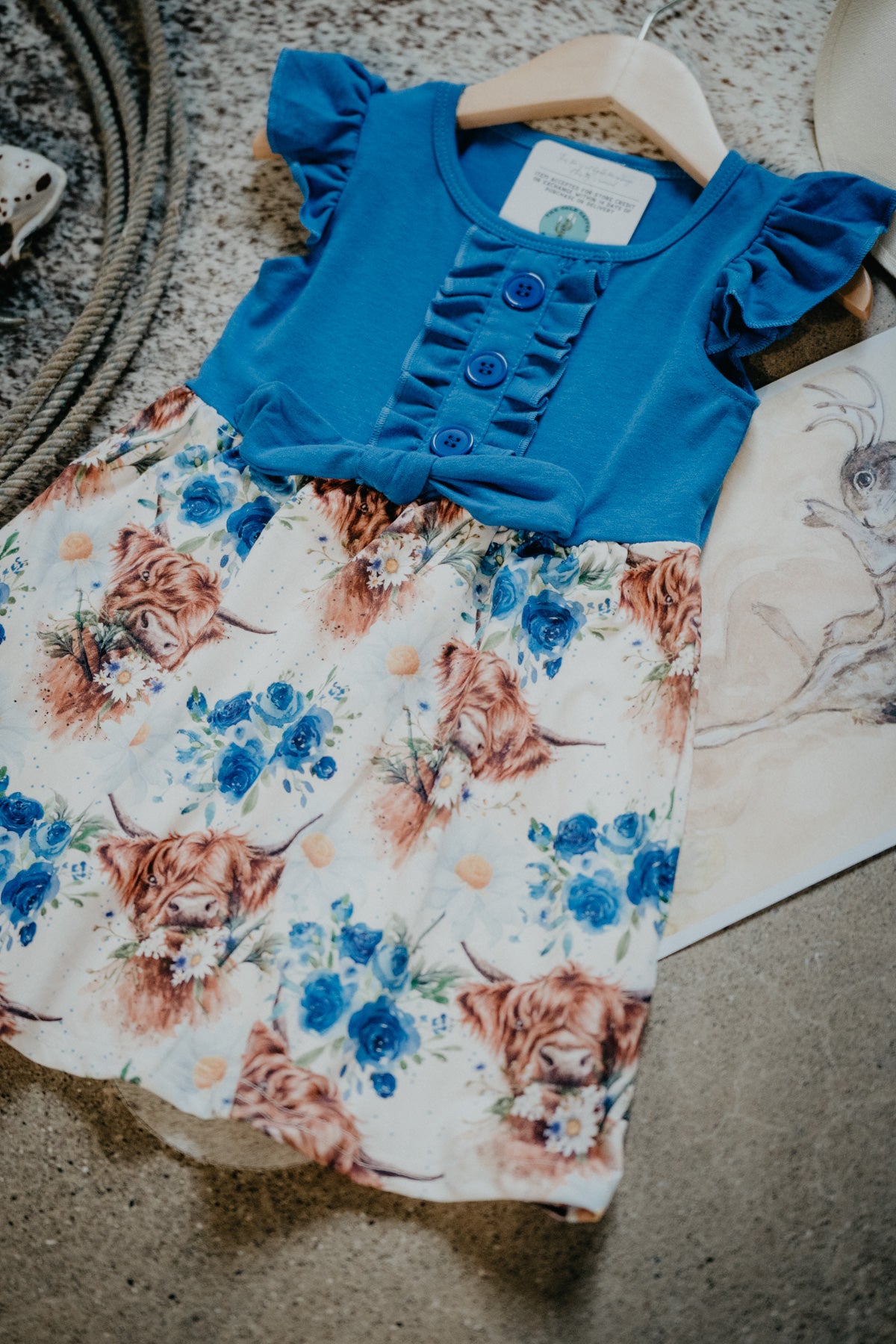 Blue and Highland Print Dress (12-18M to 8/9T)