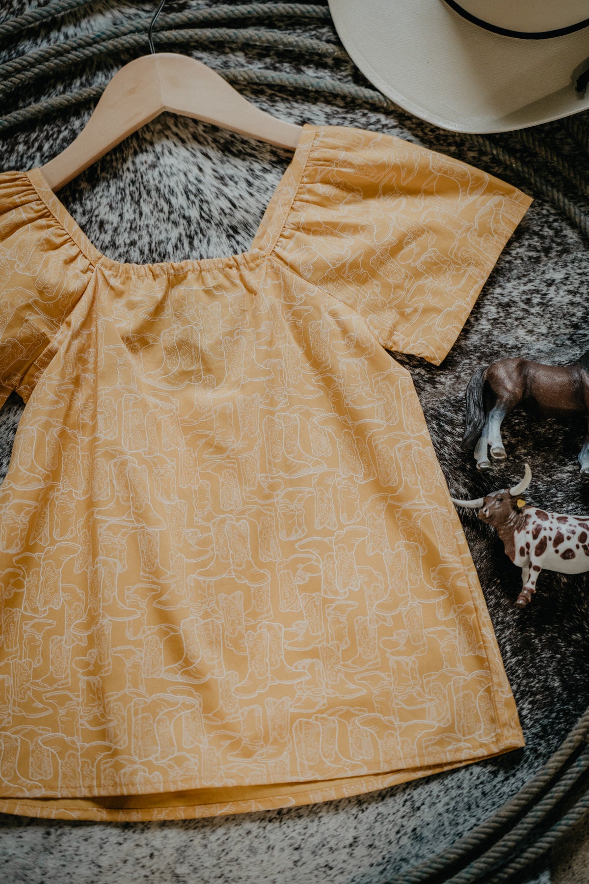 Girls Wrangler Yellow Boot Print Square Neck Top (4-5T to 10/12)