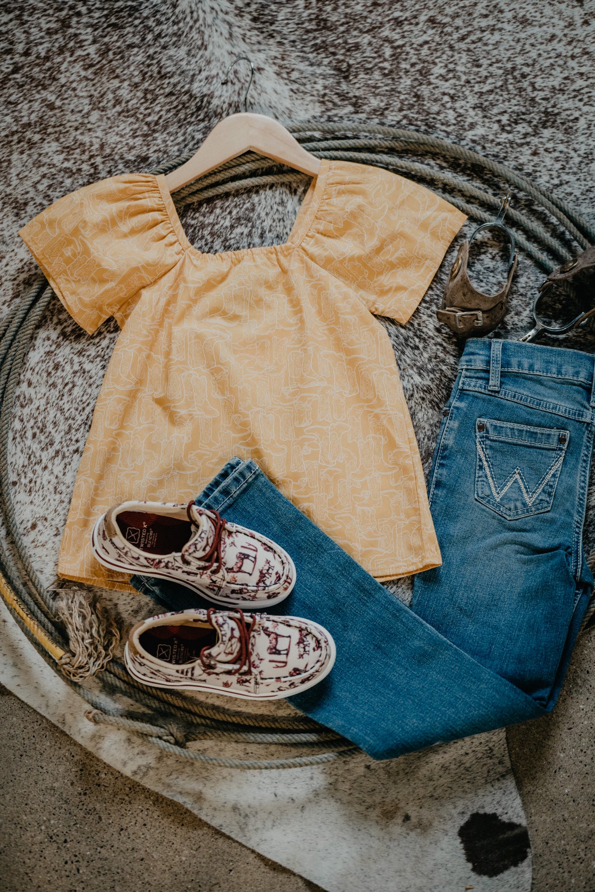 Girls Wrangler Yellow Boot Print Square Neck Top (4-5T to 10/12)