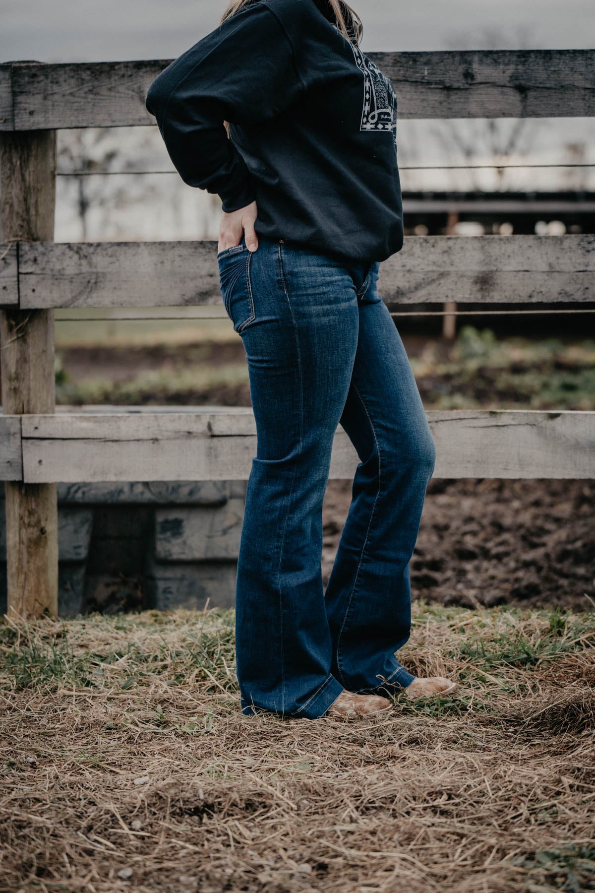 Dark Wash B(air) Dojo Flare Jean with Cuff by 7 For All Mankind (34" Inseam) {Bairfate}