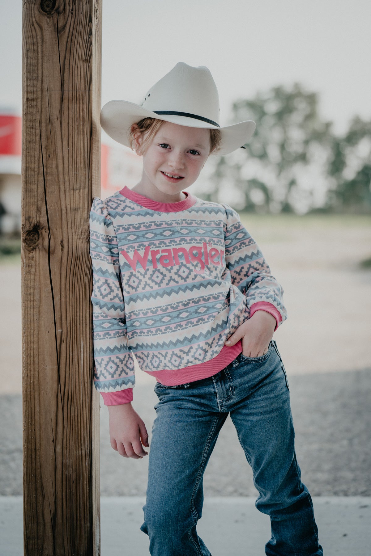 Girls Pink Aztec Wrangler Long Sleeve Shirt (3-4T to 10/12)