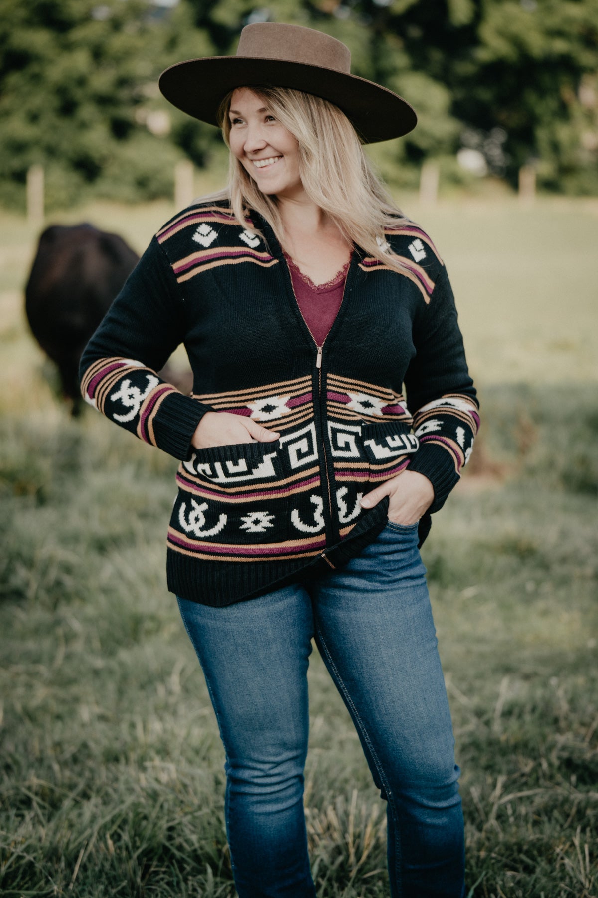 'Dacotah' Women's Black Bucking Bronc Cardigan (S - XXL)