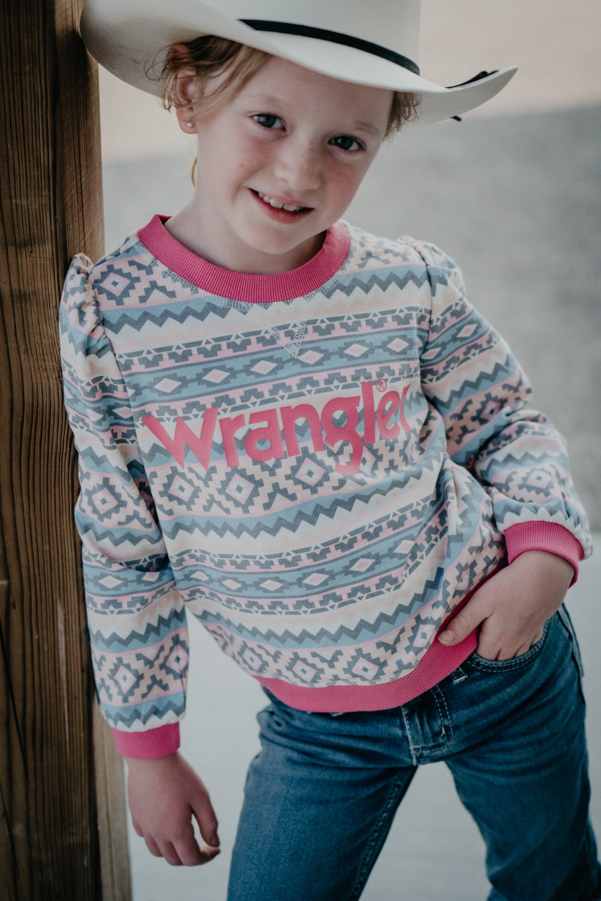 Girls Pink Aztec Wrangler Long Sleeve Shirt (3-4T to 10/12)