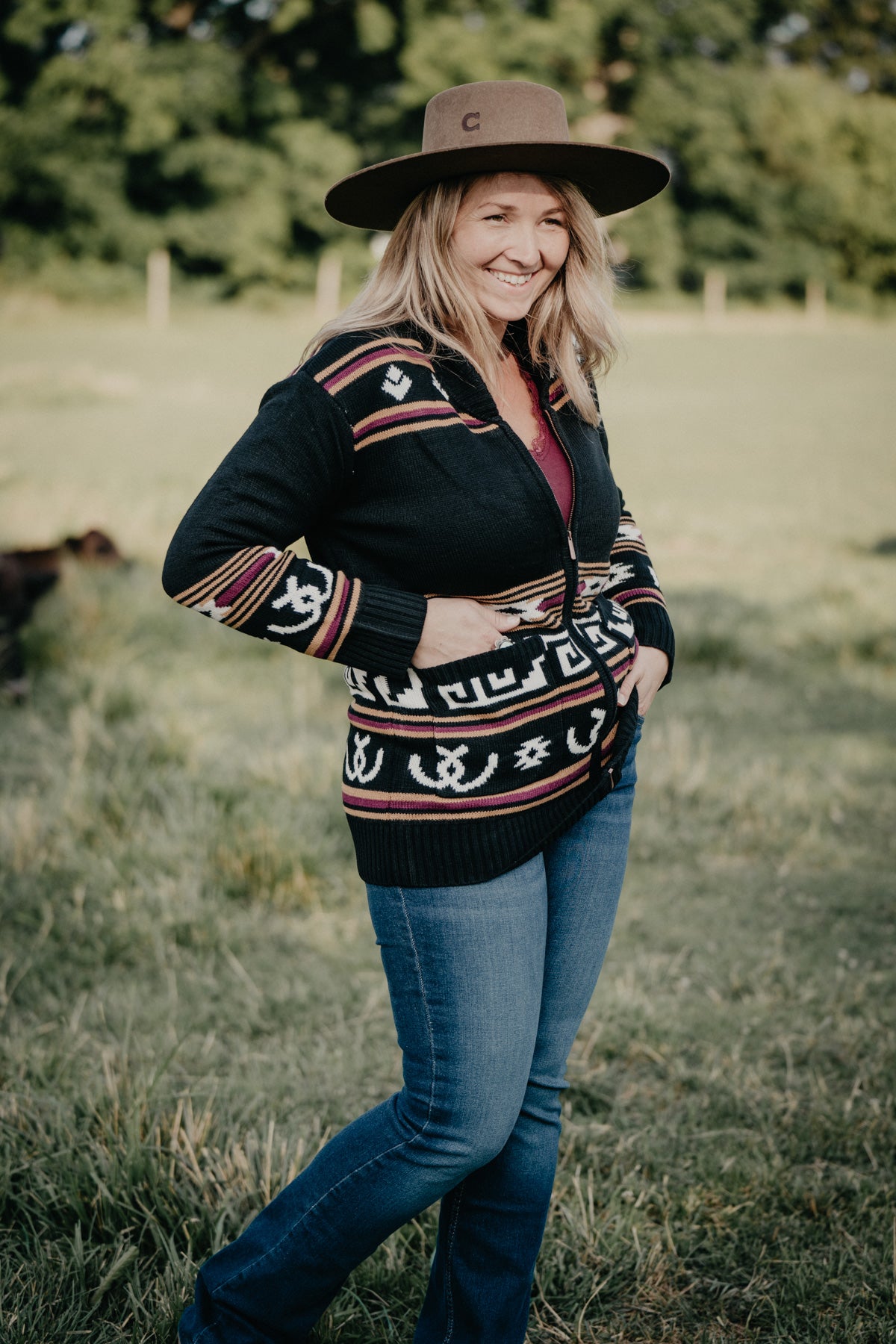 'Dacotah' Women's Black Bucking Bronc Cardigan (S - XXL)
